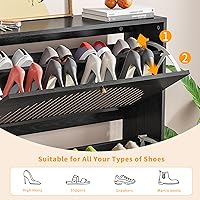 Vista 5 de Shoe Storage Cabinet for Entryway with 2 Flip Drawers, Narrow Wood Shoe Cabinet with Fluted Panel, Freestanding Hidden Shoe Organizer for Foyer