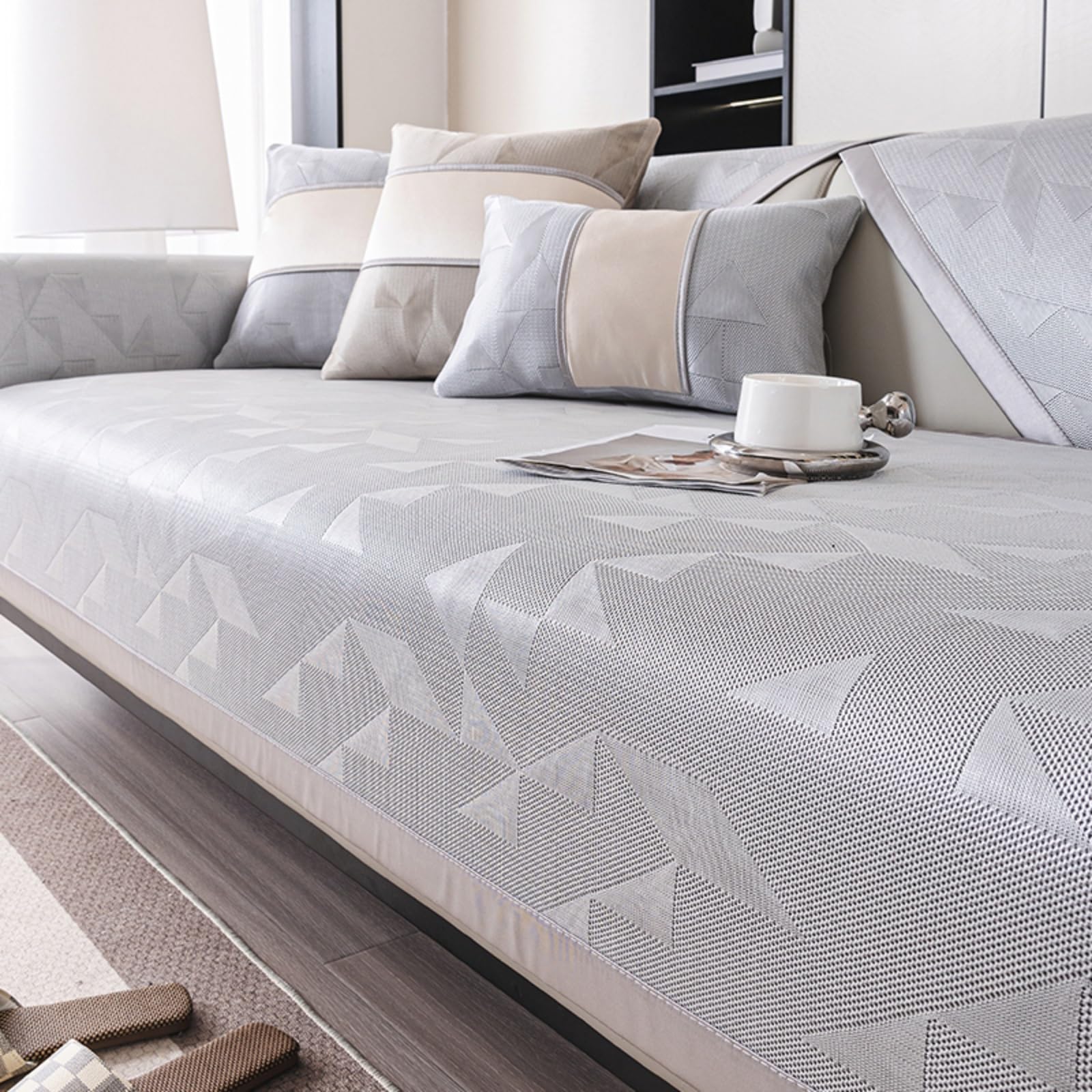 Housse de canapé en soie glacée argent 90x240cm pour divan en L