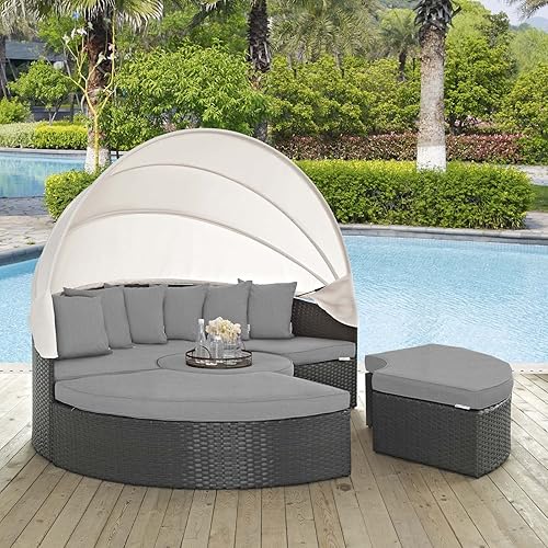 Modway EEI-1986 Sojourn Outdoor Patio Sunbrella Sectional Daybed with Canopy in Canvas Gray