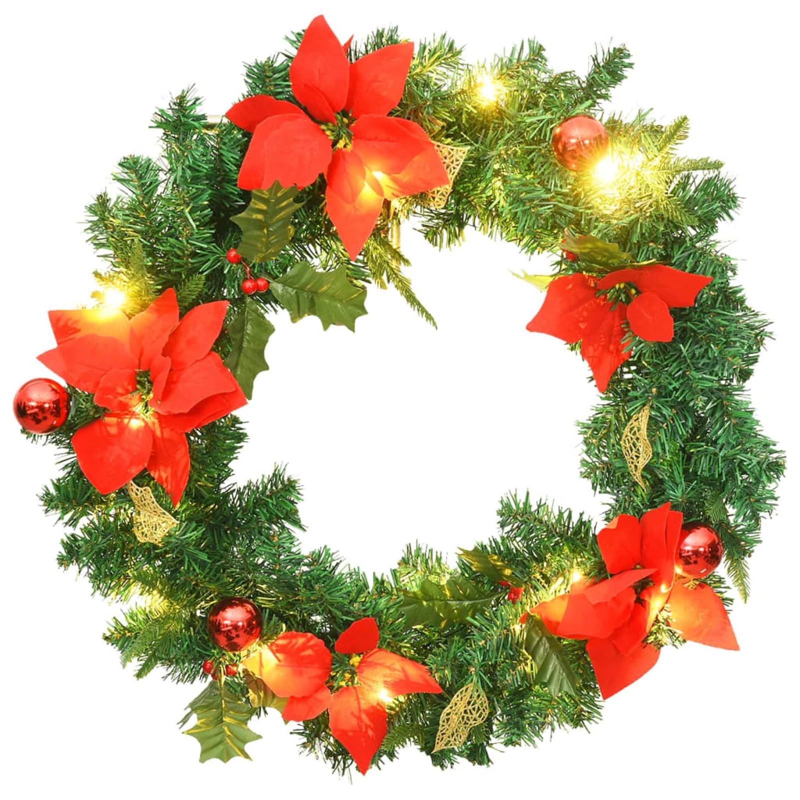 Weihnachtskranz mit Grün 60 cm PVC, CIADAZ Weihnachtsdeko, Türkranz Weihnachten, Adventskranz Modern, Christmas Decor, Türkranz Weihnachten Außen, Türkranz Winter 321517