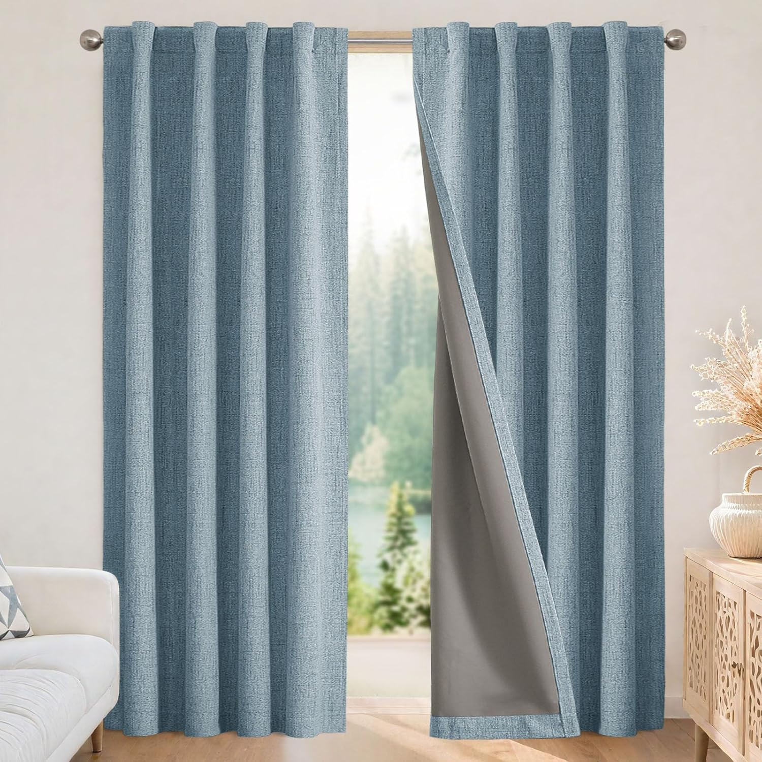 Joydeco Blackout Curtains for Bedroom - 72 Inch Long 100% Light Blocking 2 Panels Sky Blue Drapes, Thermal Insulated Room Darkening Curtains, Linen Textured for Living Room, Rod Pocket & Back Tabs Sky Blue 52W x 72L inch x 2 Panels