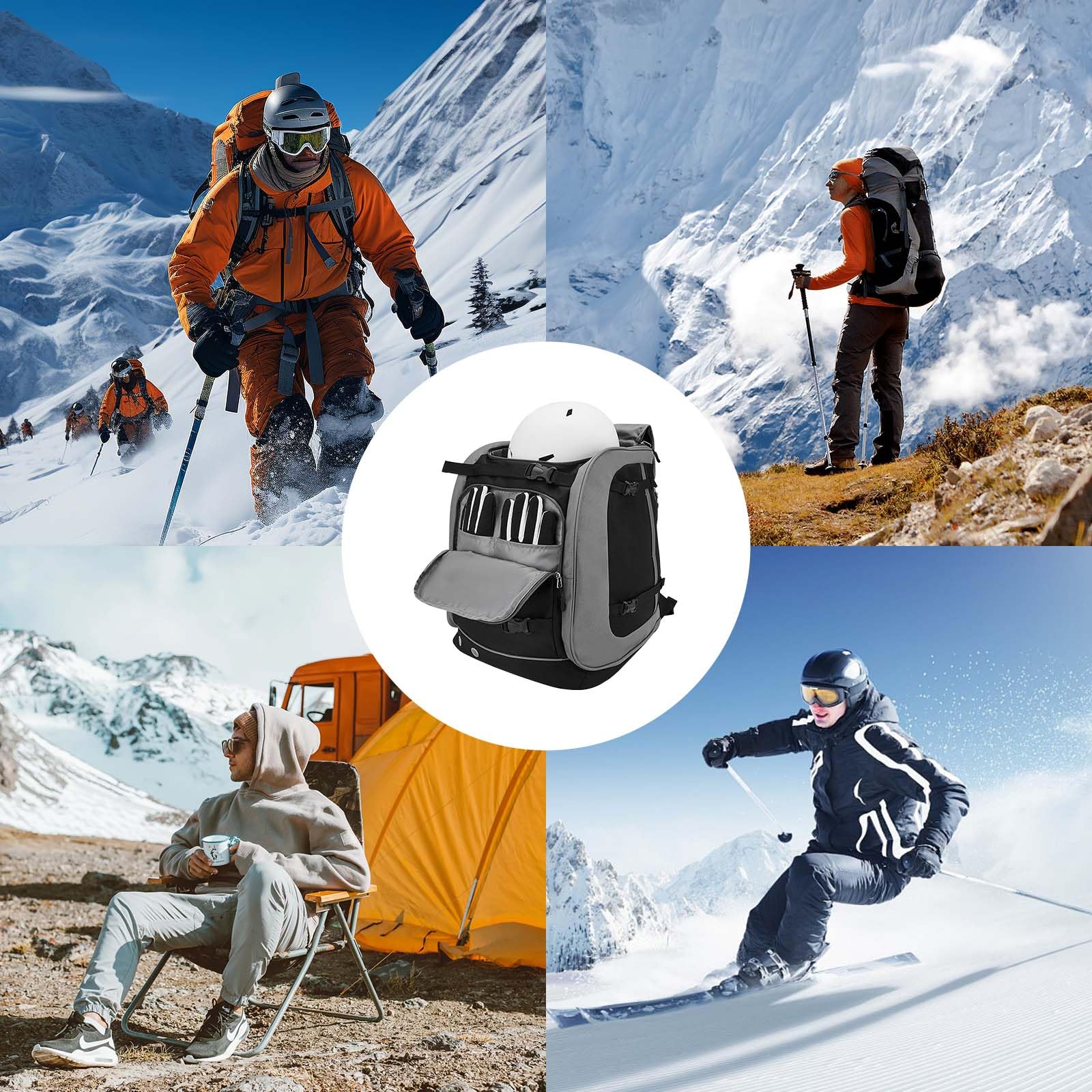 Skischuhtasche Sport, 65L Große Skitasche für Skischuhe Skischuhtasche mit Helmfach Schwarz Ski Tasche Skisack Set Skischuhtaschen Skitouren Rucksack Kann Snowboard Skischuh Schlittschuhe Helm