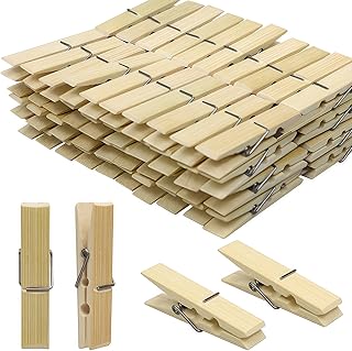 GZXUNFA Natural Bamboo Clothespins 20-Pack Wooden Clothes Pins with Spring, 2.4 Inch Heavy Duty Rust Resistant Clips for Laundry, Crafts, Kitchen & Home Organization