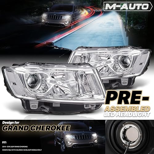 Miniatura 9 de M-AUTO Conjunto de faros delanteros de proyector con bombillas halógenas compatibles con Jeep Grand Cherokee 2014 2015 2016, pre-Facelift, faros