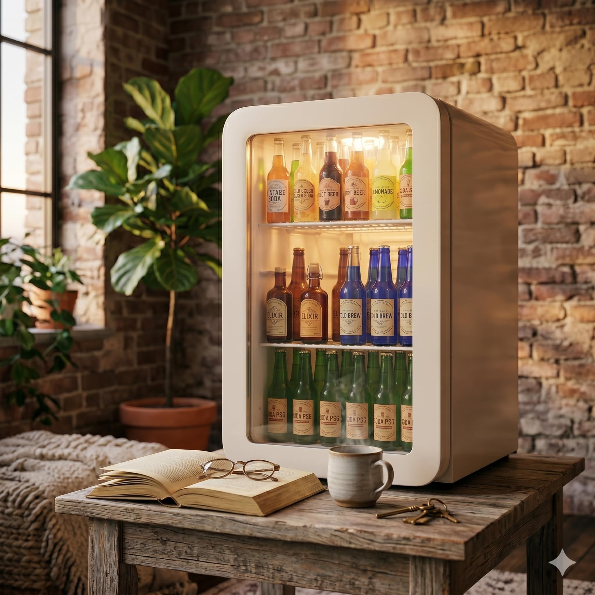 °CUBES Retro Kühlschrank 128L Creme – Leiser Getränkekühlschrank mit großem Stauraum für Küche, Büro, Kiosk & Gastronomie – Stilvolles Design für Home Office, Gaming Room & Hotel