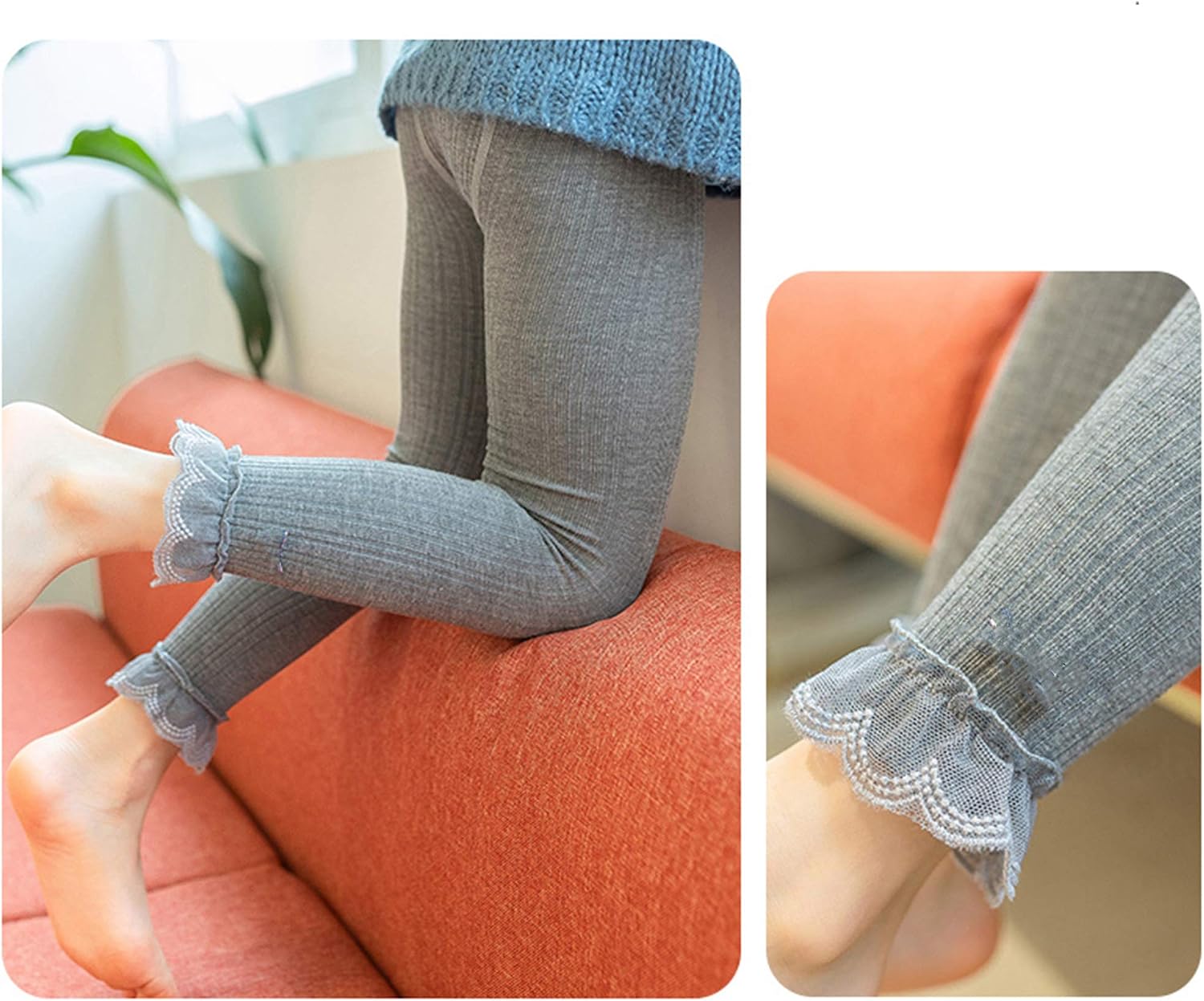 4 Pack Girls Ankle Length Cable Knit Footless Lace Ruffle Tights Stretch 2-12T
