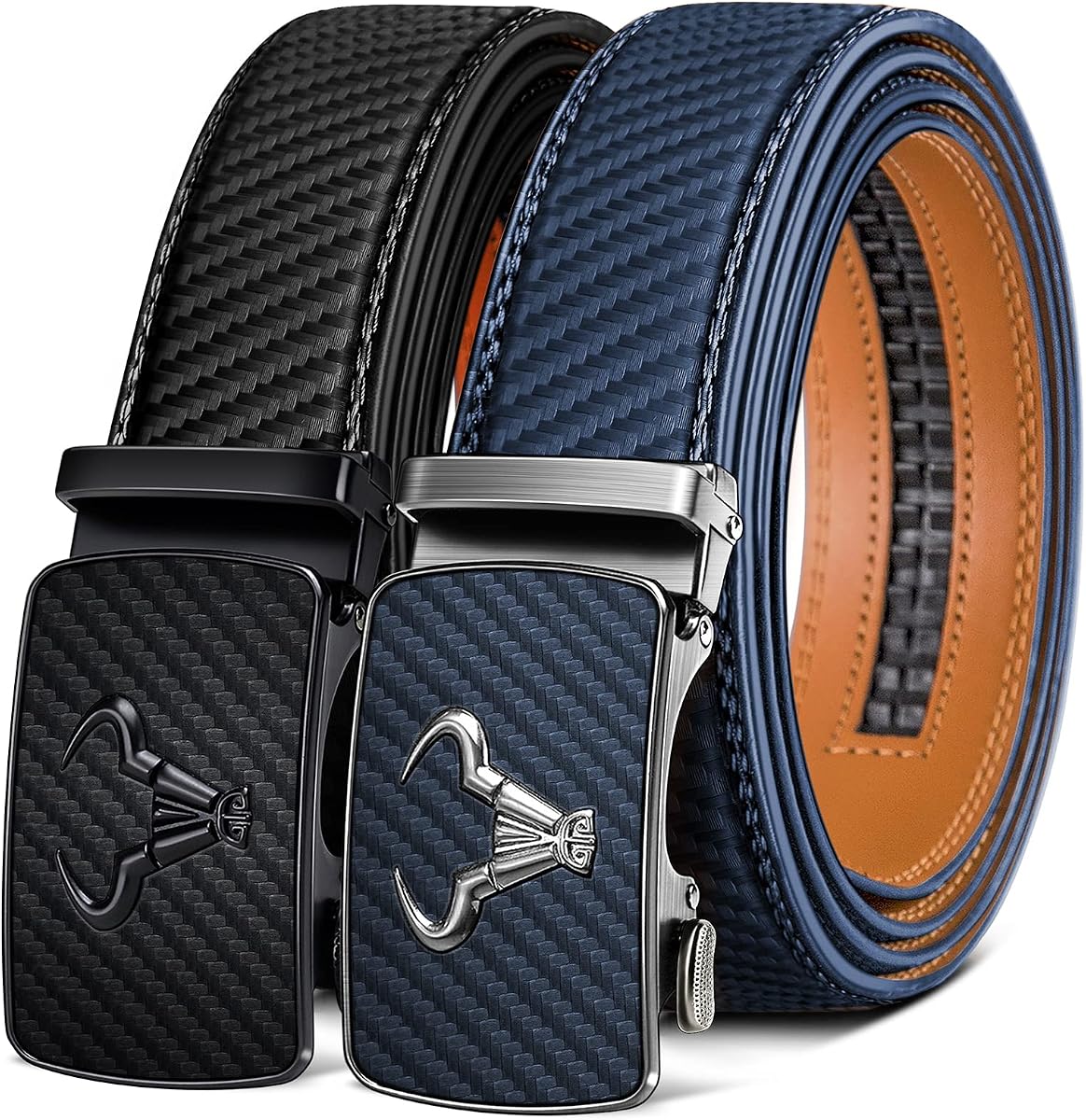 BULLIANT 2-Pack Men Ratchet Leather Belt-Trimmable 1 3/8"-Gift Boxed | Smooth Sliding | Micro Adjustable Fit | Tailored Size | Holeless Understated Elegance