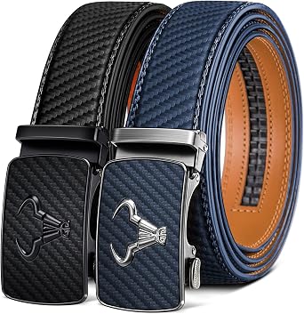 BULLIANT 2-Pack Men Ratchet Leather Belt-Trimmable 1 3/8"-Gift Boxed