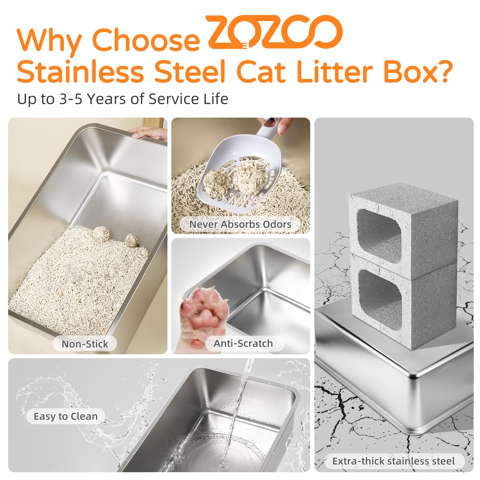 Stainless Steel Cat Litter Box with Lid, 23.7" L x 15.8" W x 13.8" H XL Metal Kitty Litter Box for Big Cats, High Sided Enclosure, Non-Sticky, Anti Urine Leakage, Easy Cleaning - image 4