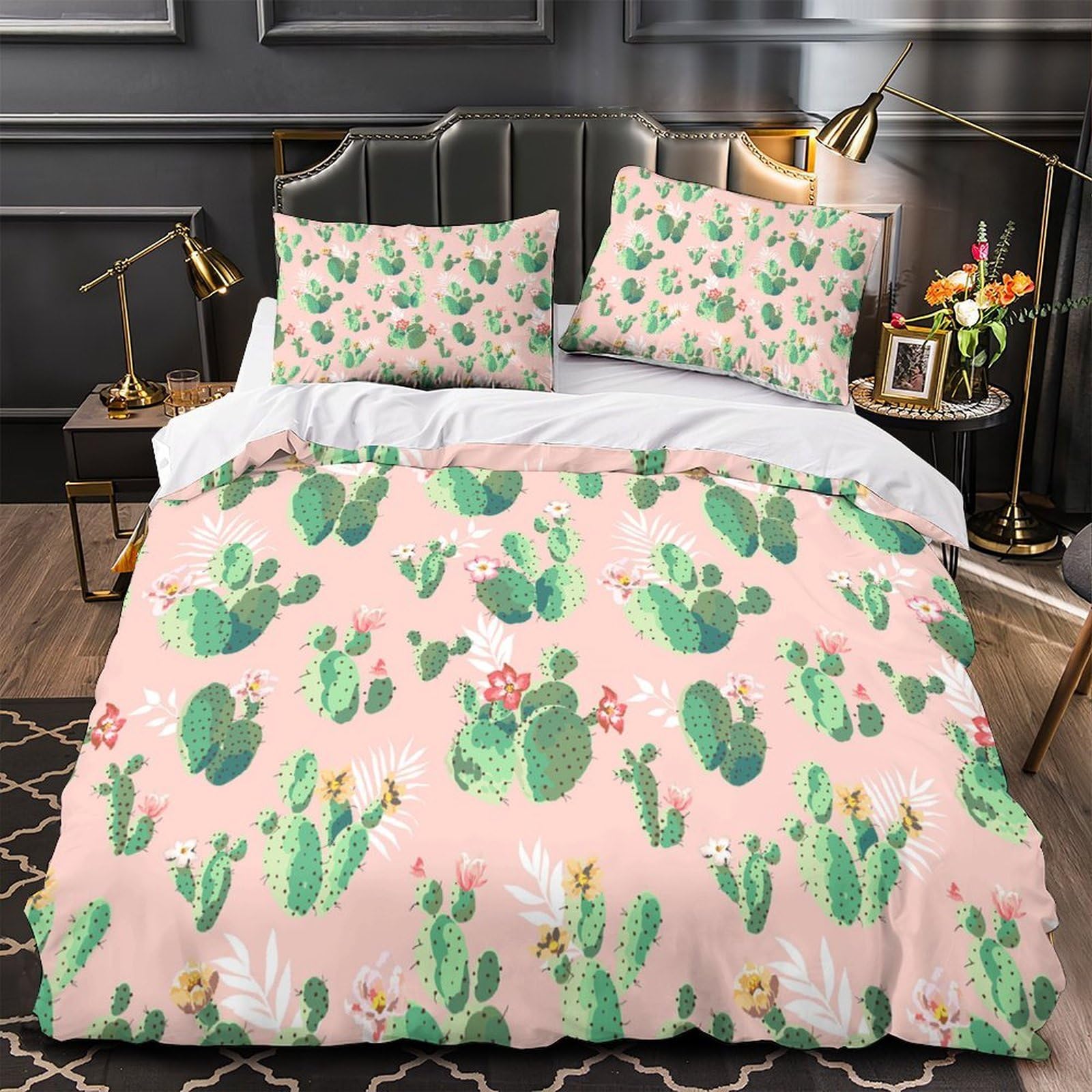 Parure de lit double imprimé 3D housse de couette microfibre hypoallergique motif plante cactus
