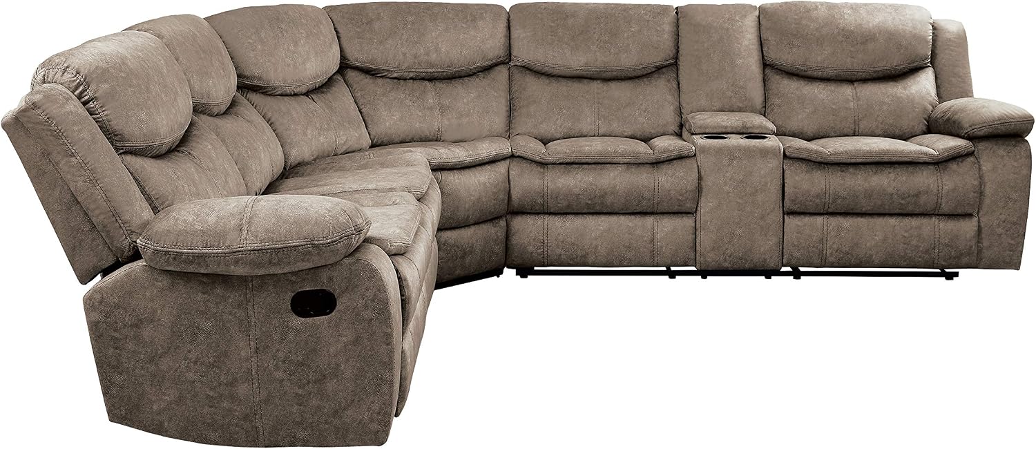 Lexicon Warrenton Faux Suede 3-Piece Sectional Manual Reclining Sofa with Right Console, 105" x 118", Brown