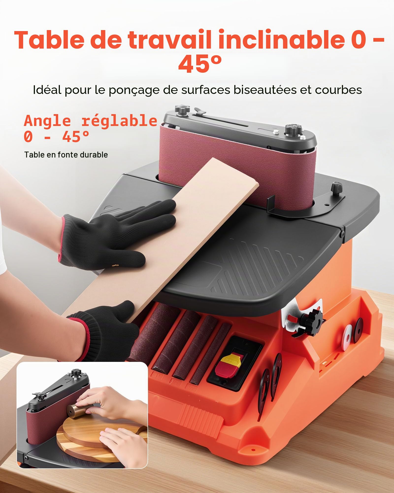 VEVOR Ponceuse à Broche Oscillante d'Établi 2000 tr/min Course 16 mm, 5 Manchons 12,7 mm 19 mm 25,4 mm 38,1 mm 50,8 mm, Bande Abrasive 610 x 98 mm pour Travail du Bois, Ponçage de Meubles, Bricolage