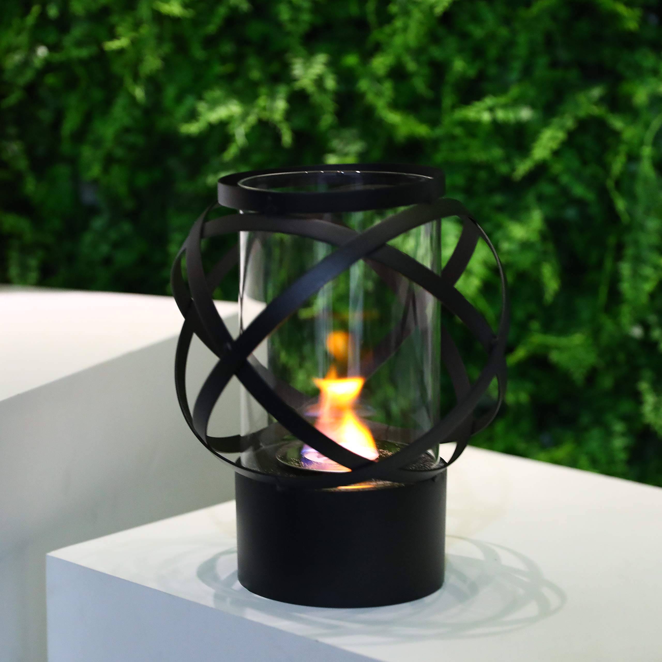 JHY Design Round Tabletop Bioethanol Fireplace, Fire Pot with Cylinder