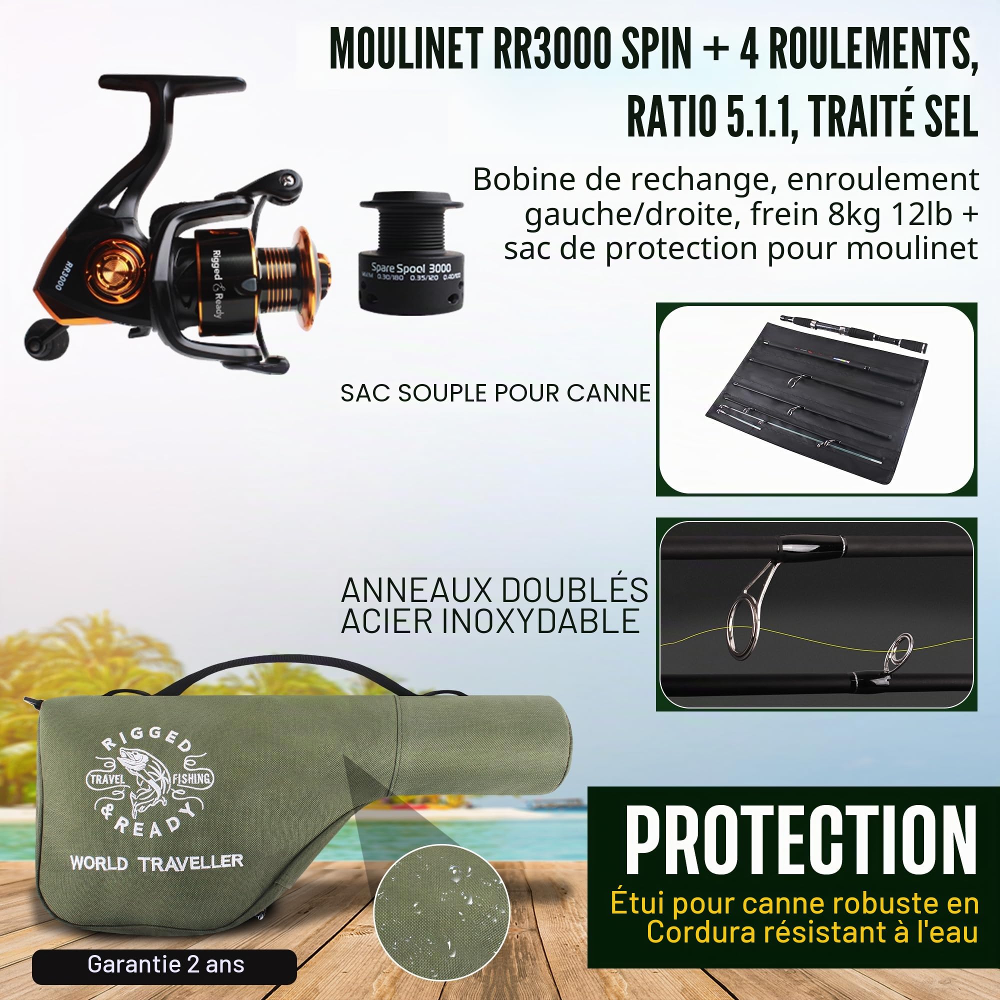 Rigged and Ready Smuggler Series™ Travel Fishing Rods. Super Compact, 1 Spinning Rod and Reel Combo, 4 Spin, 1 Casting Rod + Cases. 2, 3 Or 4 Tips. Spin and General Freshwater - Saltwater Fishing