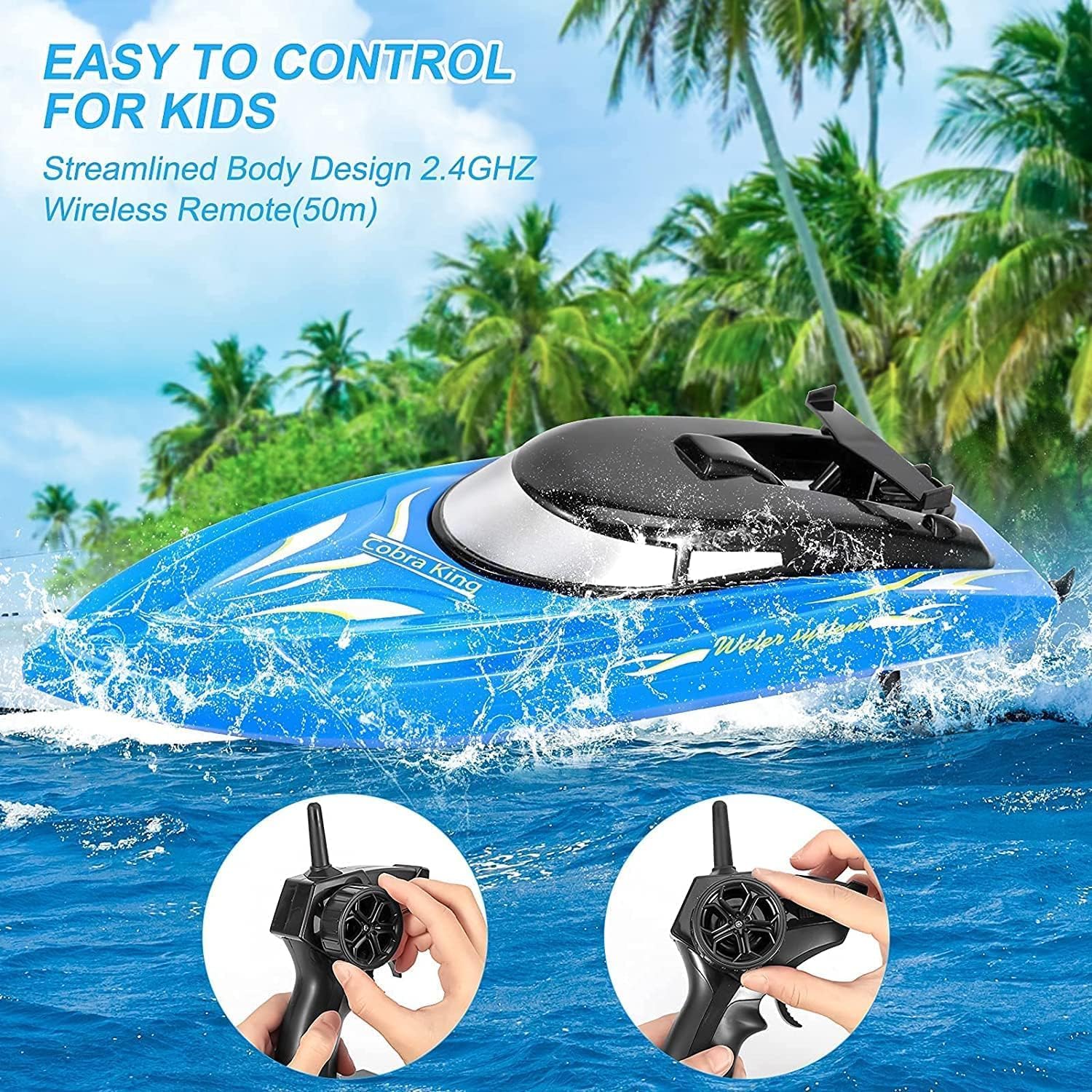 Aptliton 2-Pack Fast Self-Righting RC Boat, 20Mins Runtime 40-50m Range Claw-Streak Paint for Pool Lake Summer Toy Blue And Red - Image 5
