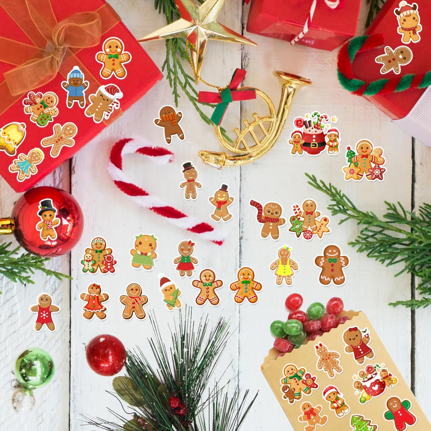 120 PCS Gingerbread Stickers, Gingerbread Christmas Party Favors Birthday Party Decorations Supplies Gingerbread Man Stickers Christmas Gifts Waterproof Vinyl Stickers for Water Bottle Laptop - Image 7