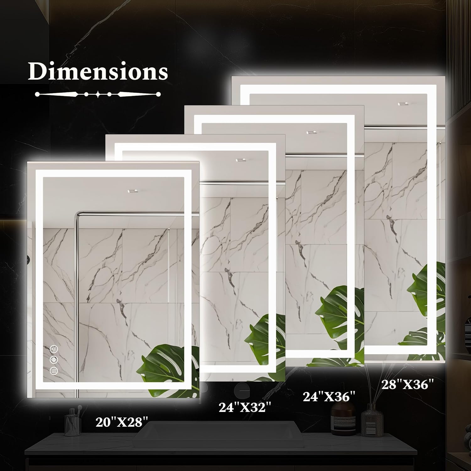 Bathroom Vanity LED Mirror for Wall with Double Front and Back Light, 20”L x 28”W Anti-Fog, Shatter-Proof, Dimmable, Tempered Glass, Memory Function, Hangs Horizontal & Vertically