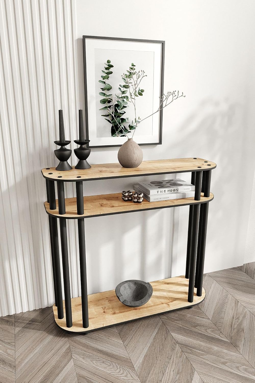 Modern Oak Chest of Drawers, 90 cm x 84 cm x 30 cm, 100% MDF with Pressed Particle Board Feet, Stylish Industrial Design
