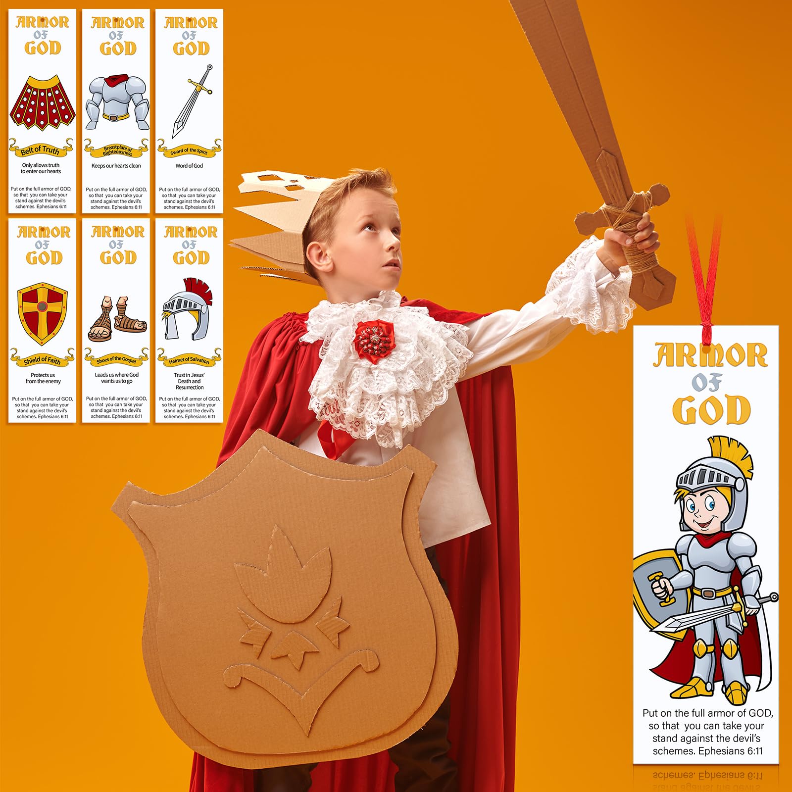 120 Pcs Laminated Armor of God Bookmarks The Full Armor of God Religious Bible Bookmarks Knight Scripture with Ribbon for Kids Sunday School Goodie Bag Fillers - Image 4