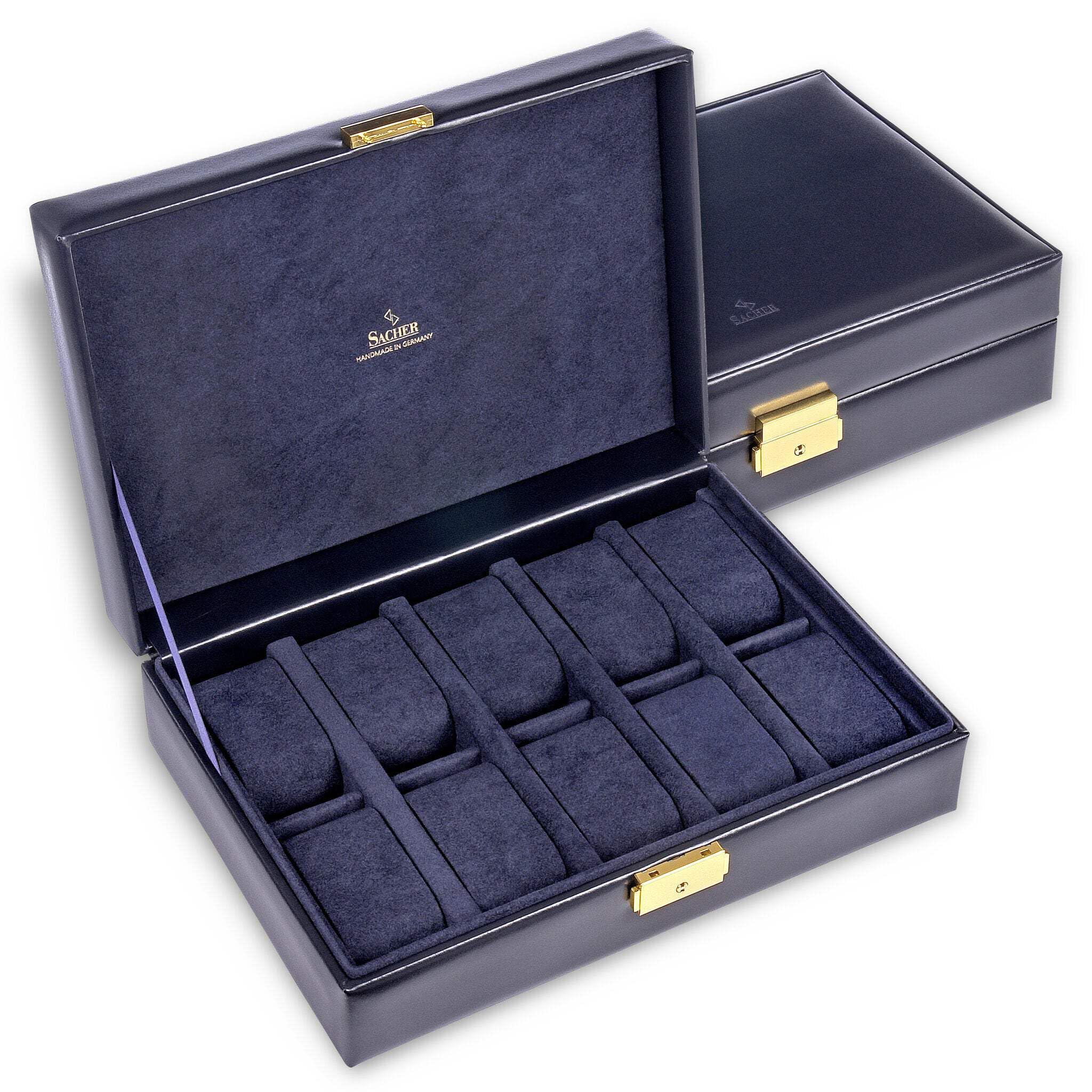SACHER Custodia per 10 orologi/acuro/blu/pelle/fatto a mano in Germany/portagioie
