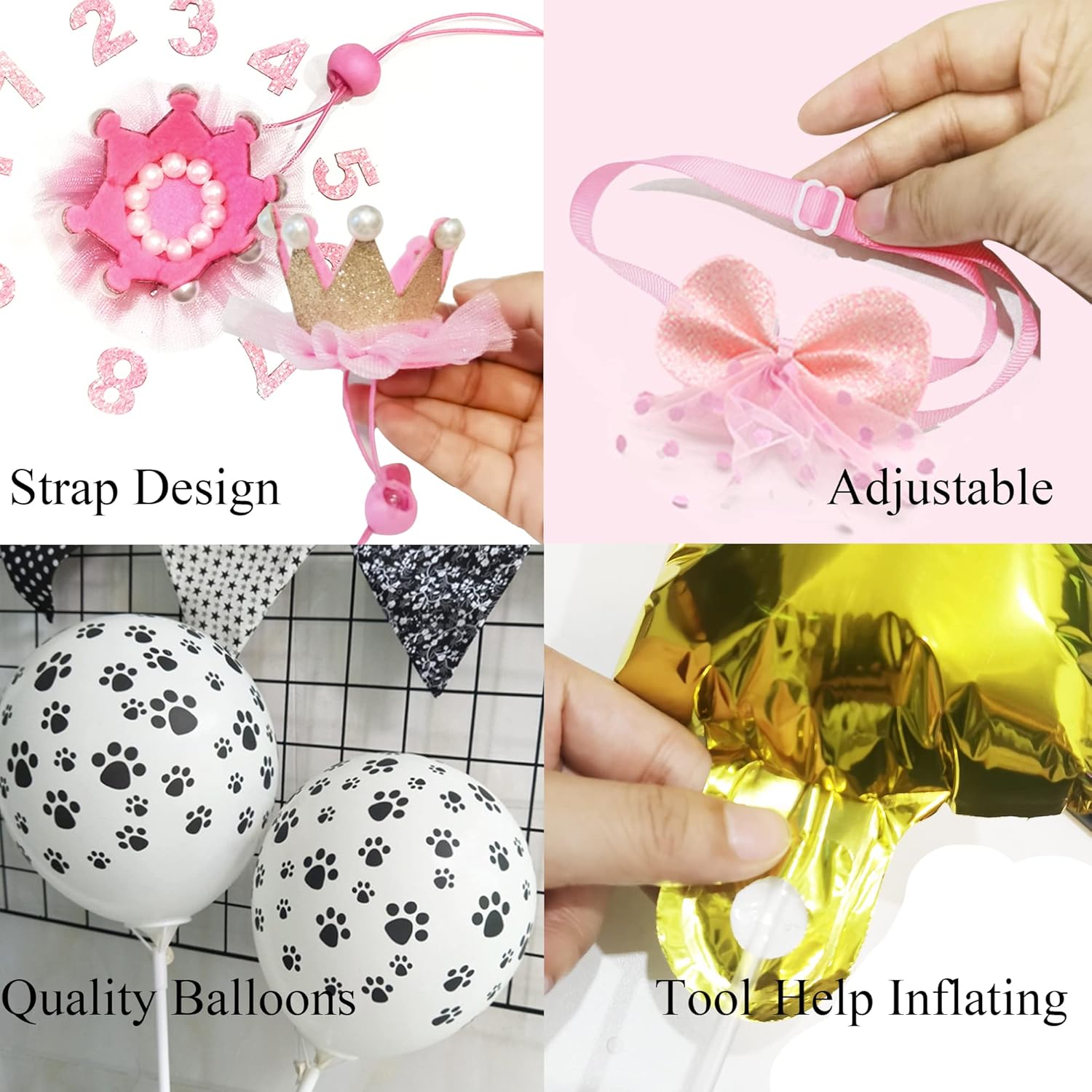 Cat Birthday Party Supplies Include Hat , Cake Topper, Bow Tie, Tutu Skirt, Banner, Meow Letter Balloons for Cat Girls Birthday Decorations(pink)