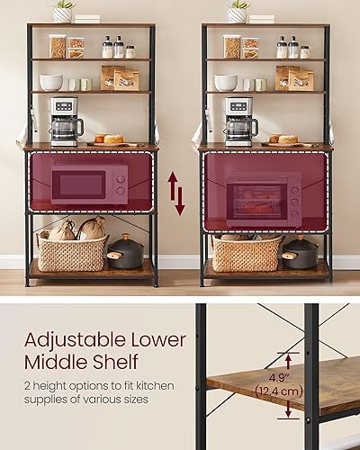 Miniatura 27 de VASAGLE Barra de café, estante para panadería de 31.5 pulgadas para cocina con almacenamiento, estantes de cocina de 6 niveles con 6 ganchos, café