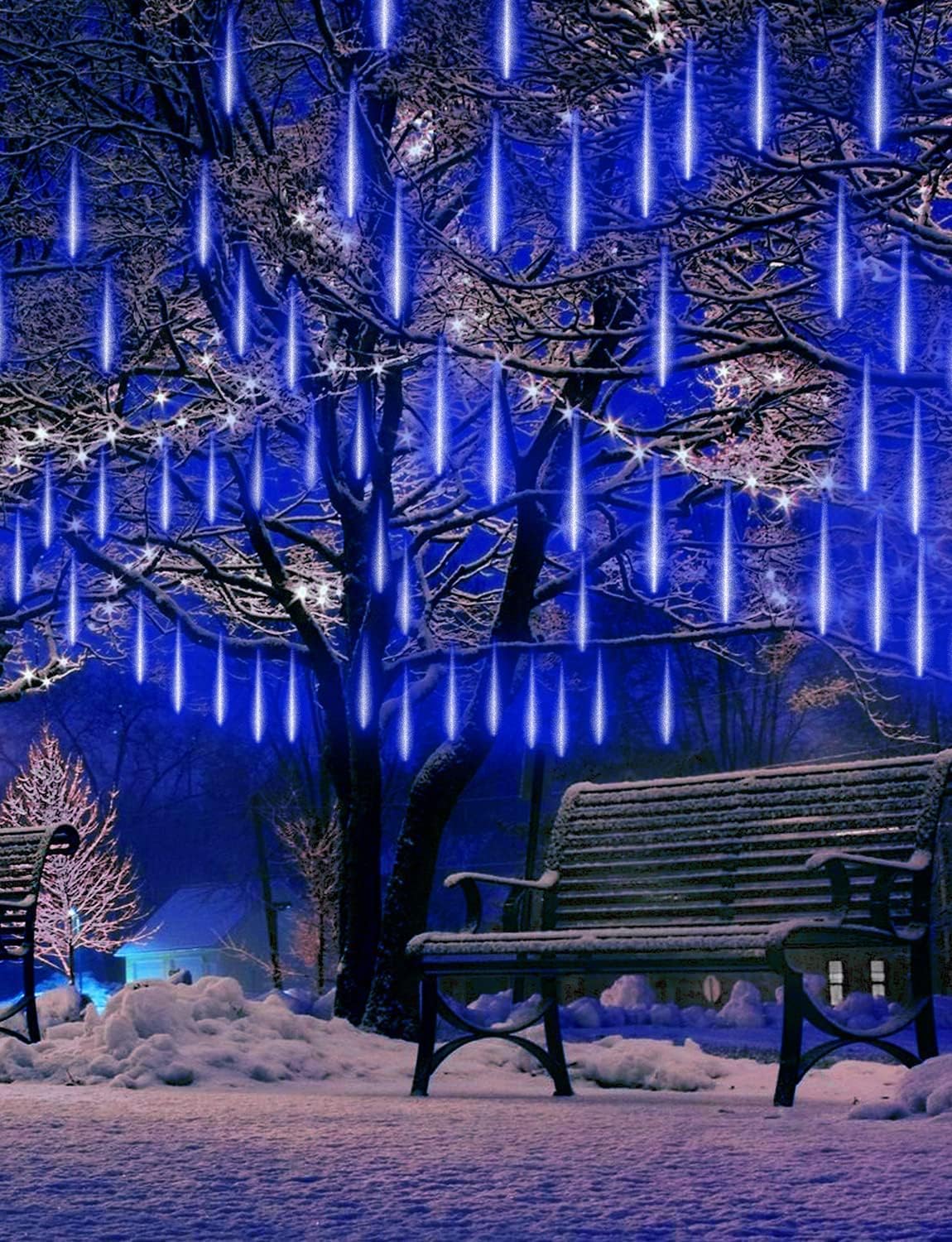 Christmas Lights Outdoor, LED Meteor Shower Lights 12 inch 8 Tube Icicle Cascading String Lights for Xmas Party Wedding Luces de Navidad Tree Decoration (Blue)