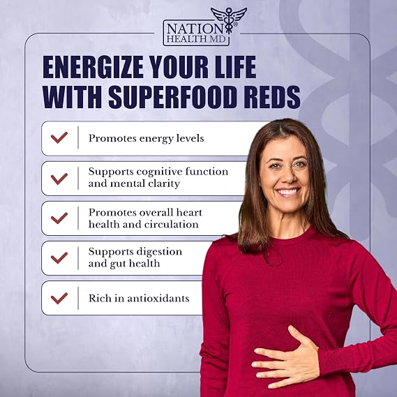 Reds Powder with 39 Superfoods, Antioxidant-Rich [Red Powder Superfood], Probiotics & Digestive Enzymes for Energy, Metabolism & Gut Health - Red Berry Flavor - 4.13 Oz
