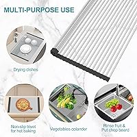 Vista 5 de BBXTYLY Extra Large Expandable Roll Up Dish Drying Rack,Over The Sink Drying Rack Sink Cover Kitchen Sink Accessories Kitchen Rolling up Stainless