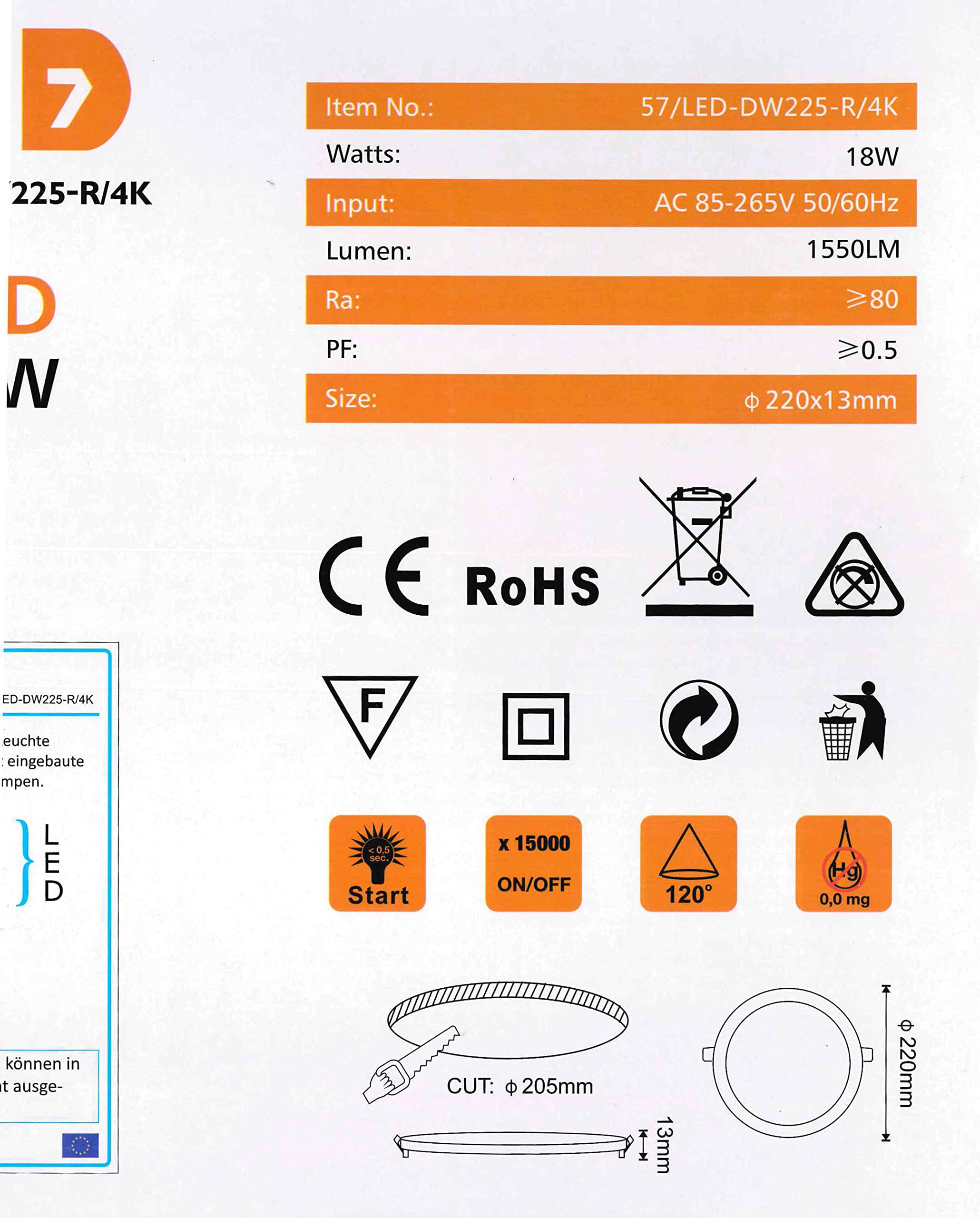Offre spécial Lot 5 Downlight LED 18W Panel Extra plat, Spot Encastrable ø225 x 13mm 1450-1550LM 4000K