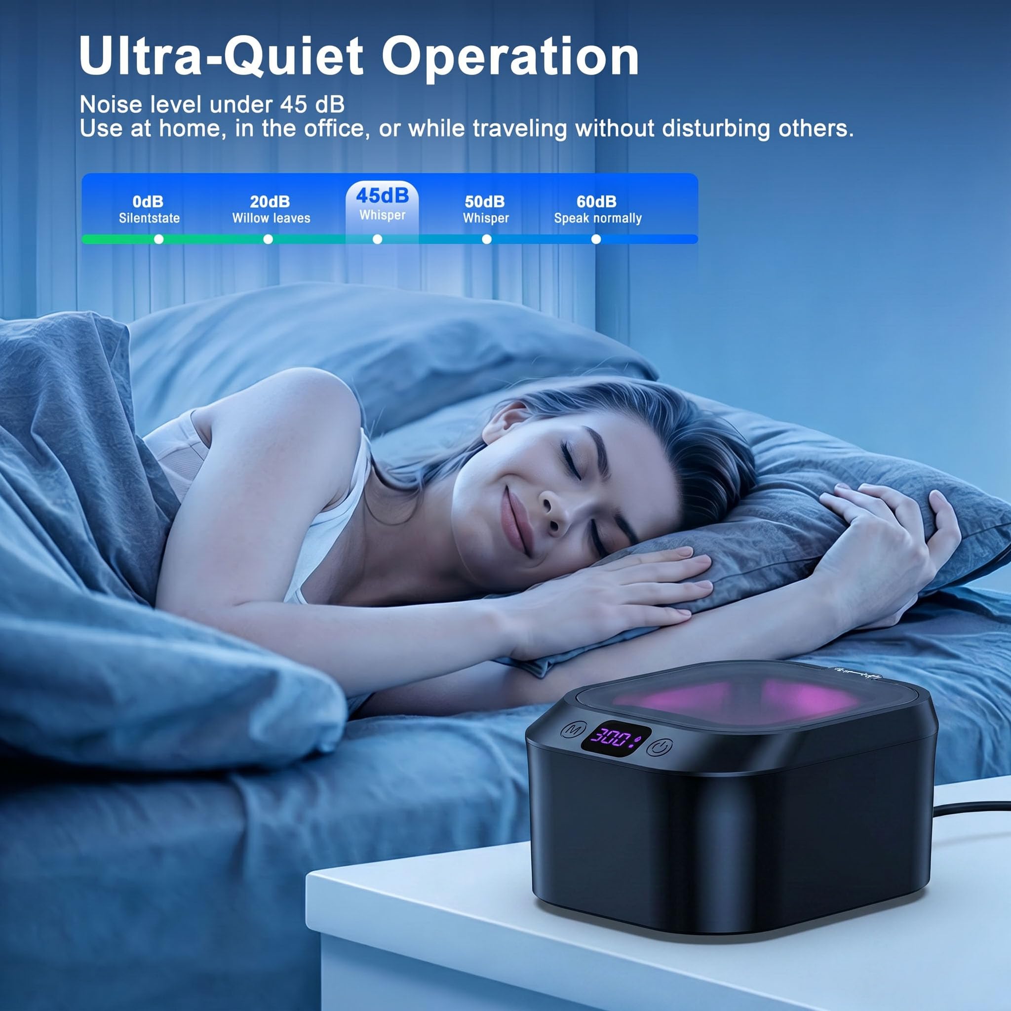 Limpiador ultrasónico de retención, limpiador ultrasónico U-V de 48 kHz para aparatos dentales, protector bucal, aparatos ortopédicos, cepillo de dientes, 220 ml, portátil, de acero