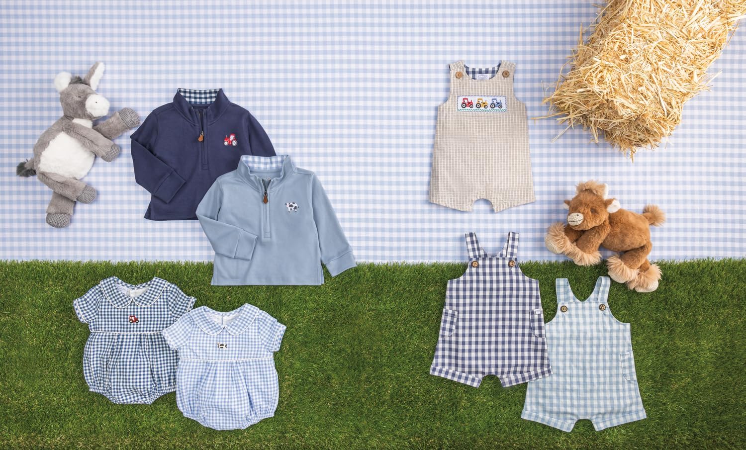 Mud Pie Baby Boy Farm Icon Gingham Bubble