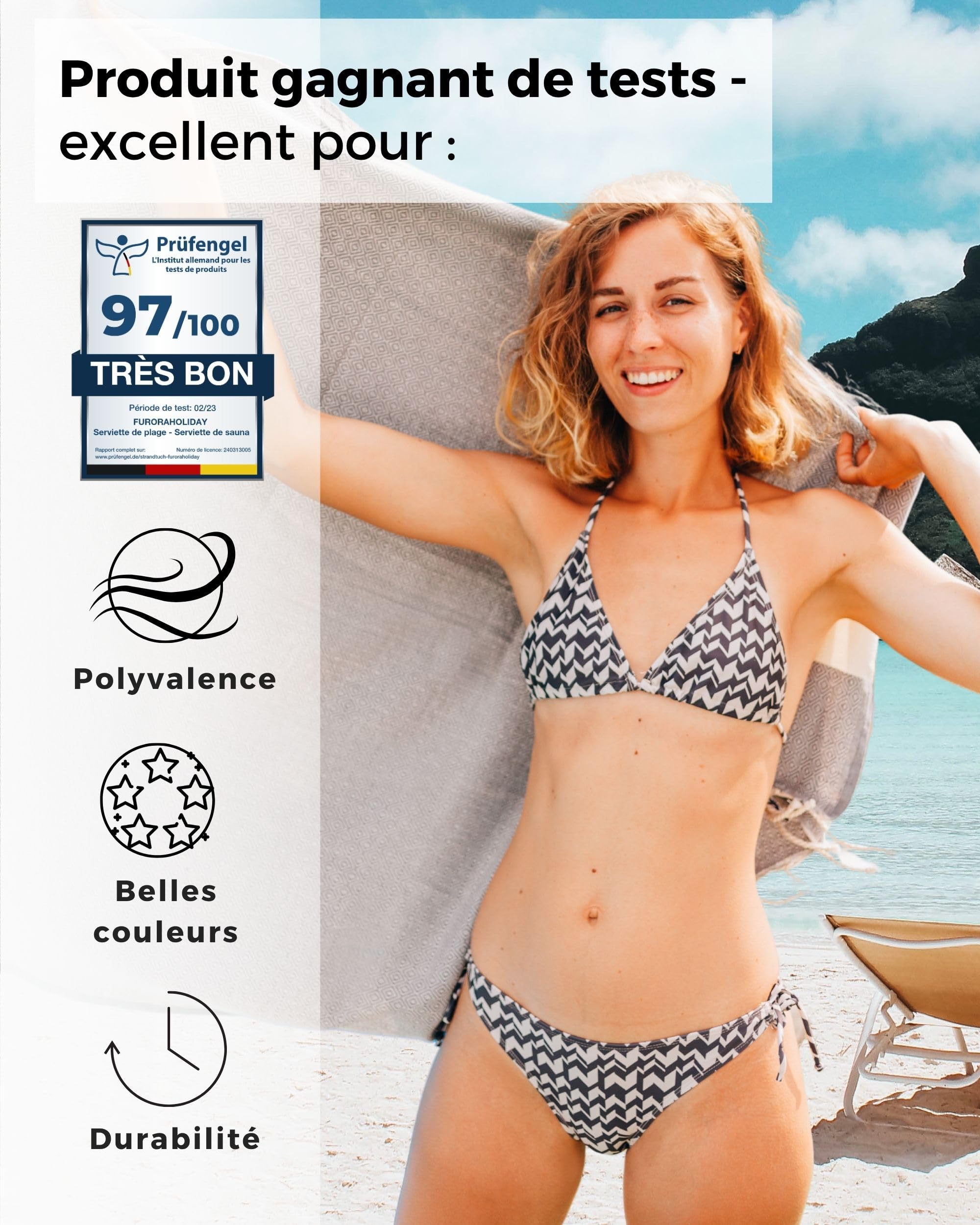 Serviette de Plage XXL - Lot de 2 - Coton | Fouta Plage 100x200 cm, Femme & Homme - Anti Sable, Grande Taille + Compact | Pique-Nique Tapis Drap de Plage Accessoire, Serviette Plage