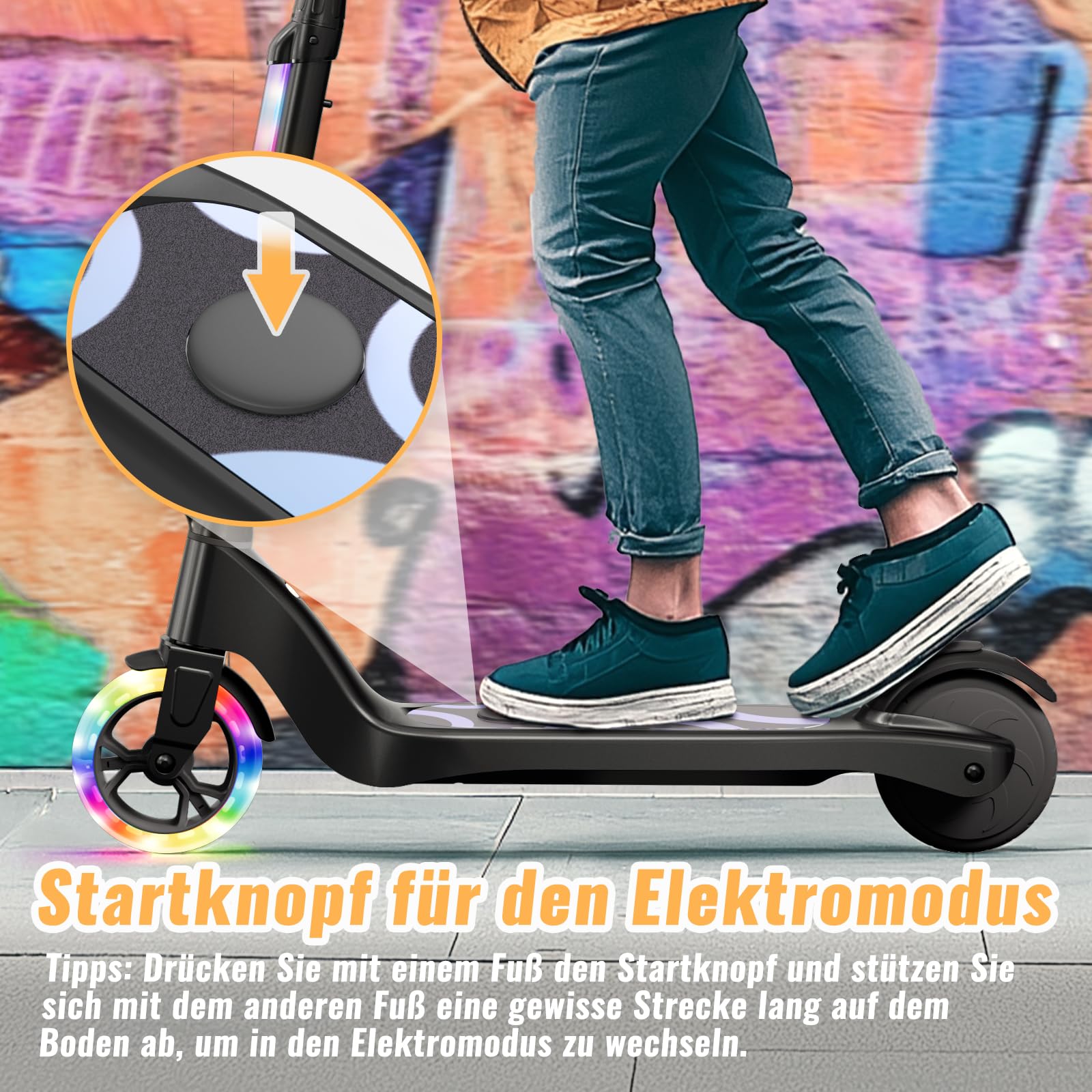 TST E - Patinete eléctrico para niños de 6 a 10 años, 5.3", con Luces LED Intermitentes y 3 Alturas Regulables, Motor de 45 W, Carga máxima de 70 kg, para niños de 6 a 10 años
