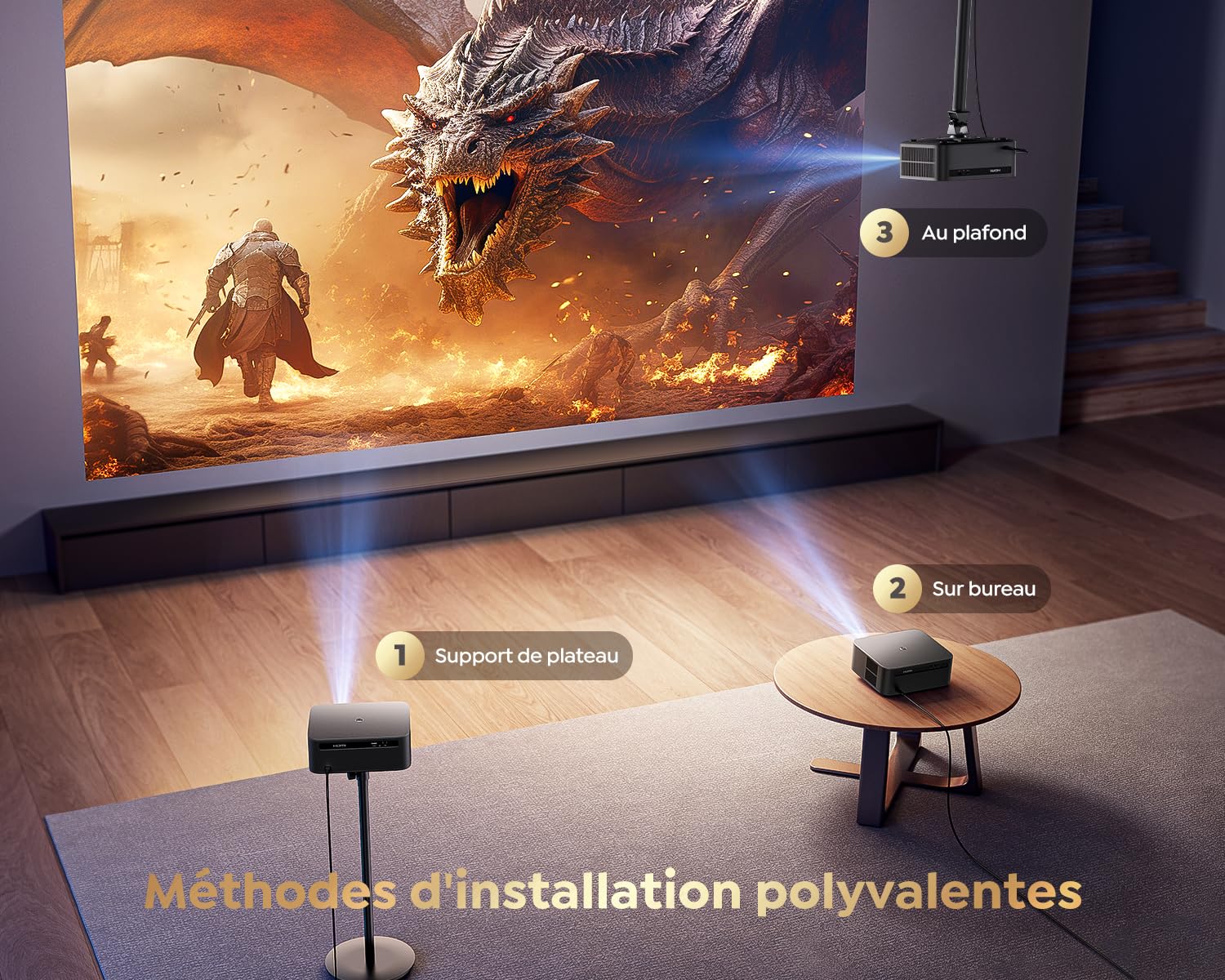 Vidéoprojecteur 4K【1600 ANSI/Google TV】 Disney+/Netflix Inclus, Auto Focus/Keystone Projecteur WiFi6 Bluetooth Full HD 1080P, Contrôle Vocal, Zoom 50% Projecteur Vidéo de Jour Home Cinéma/Extérieur