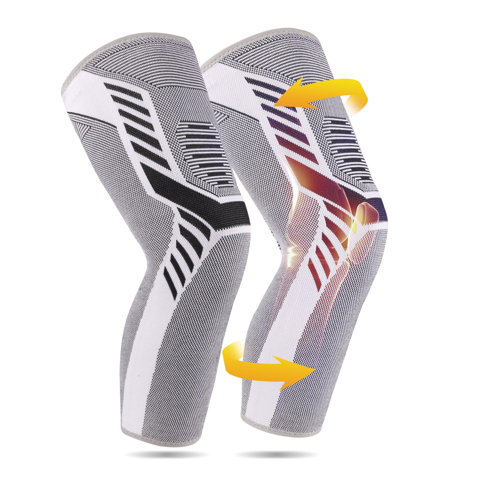 Full Leg Compression Sleeve 1 Pair Long Knee Braces for Women and Men Knee Support with Non Slip Silicone for Sports Running