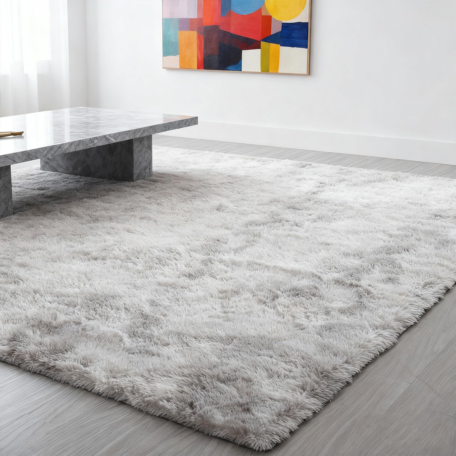 Tapis salon poil long shaggy lavable tapis chambre 215 x 250 cm super doux entretien facile