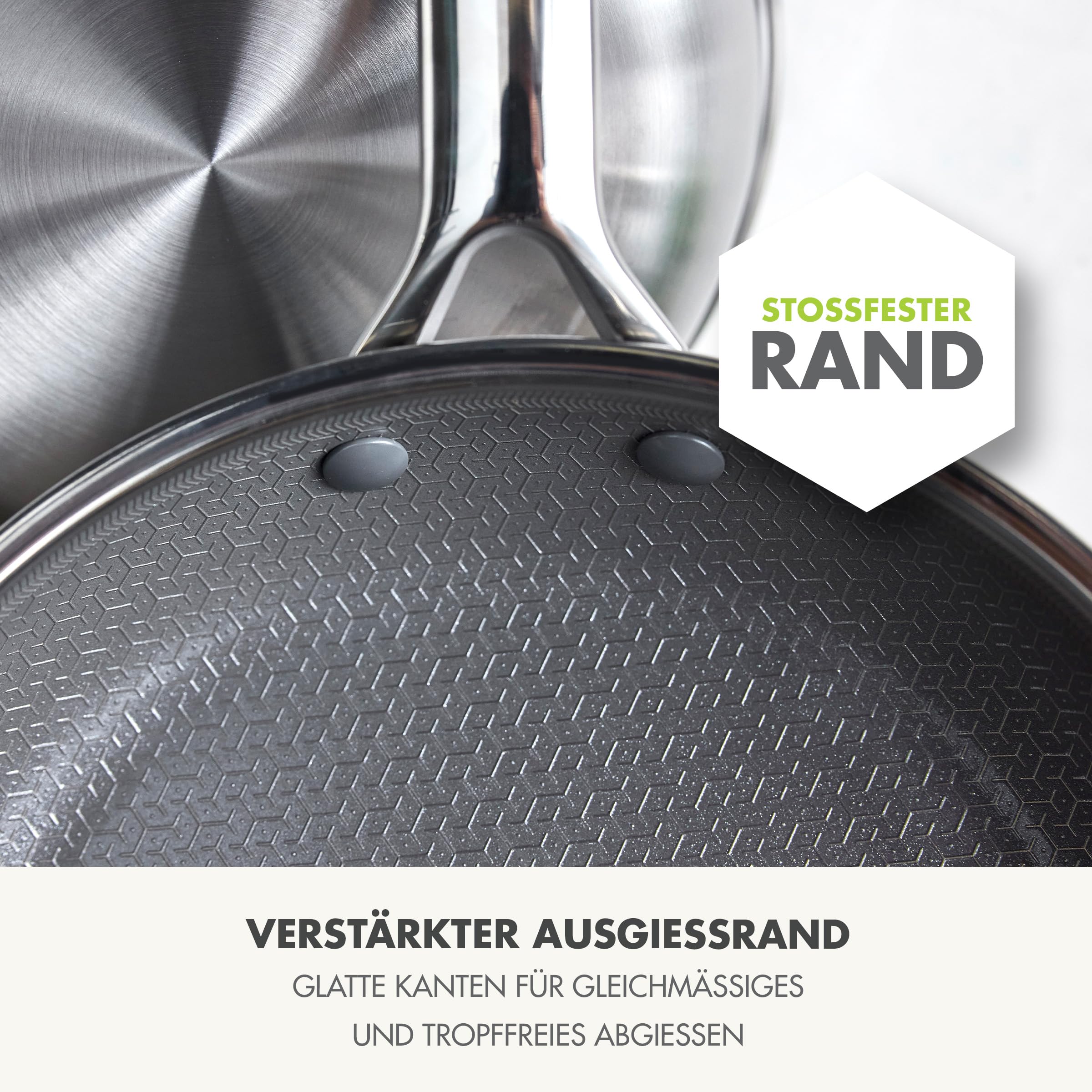 GreenPan Hybrid-Wok aus Edelstahl mit Antihaftbeschichtung, 28 cm, APEX Tri-Ply Thermobond PFAS-freie Keramikpfanne, Induktionsgeeignet, Ofenfest bis 220 °C, Spülmaschinenfest, Silber