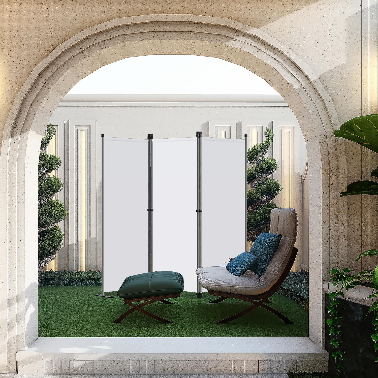 Angel Living Biombo Separador de 3 Paneles, Decoración Elegante, Separador de Ambientes Plegable, Divisor de Habitaciones, 168x165 cm (Blanco)