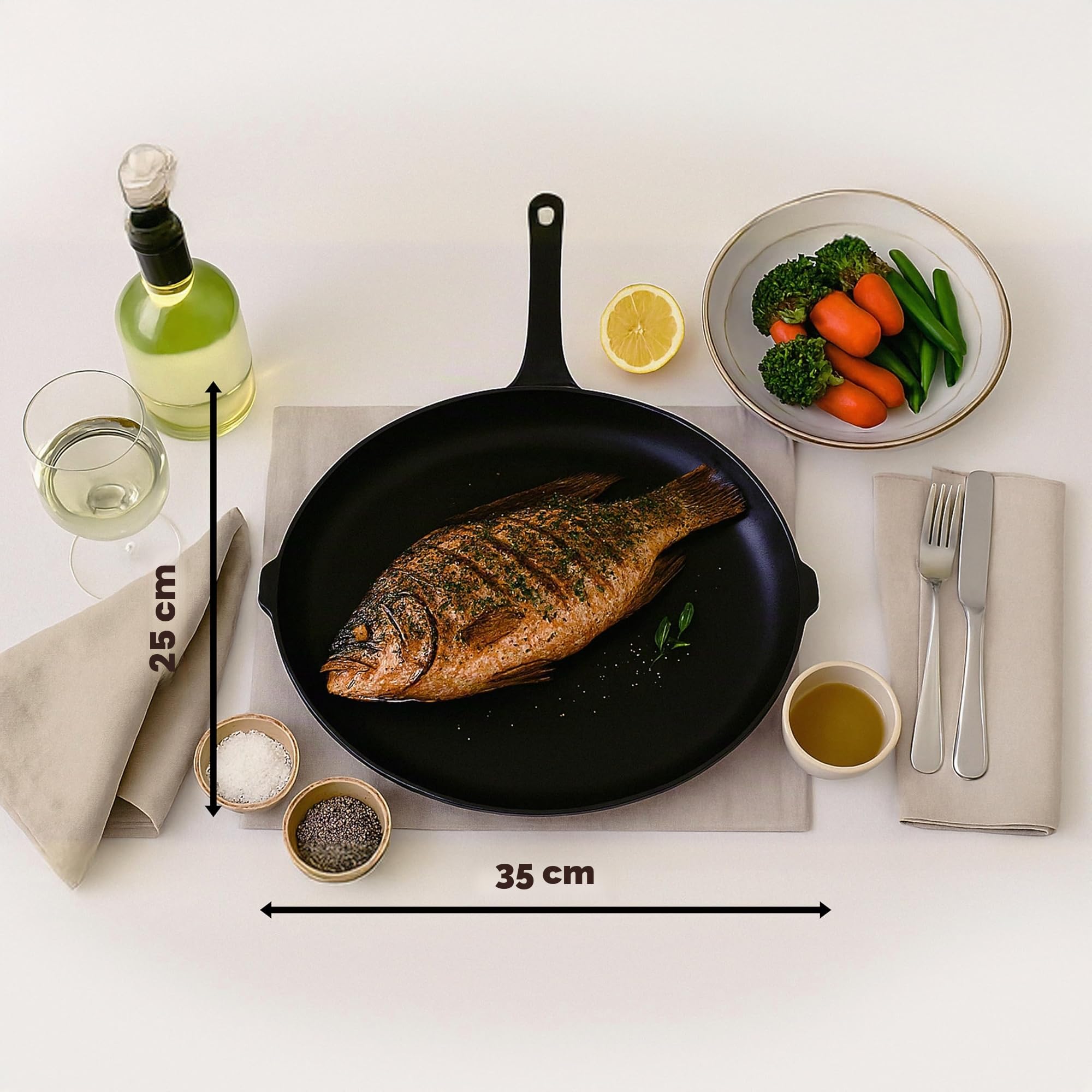 Mastrad – Poêle à Poisson Ovale 35 cm – Revêtement Céramique Antiadhésif Sans PFAS & PTFE – Cuisson Saine & Homogène – Idéale pour Poissons Entiers, Filets & Darnes – Tous Feux Dont Induction