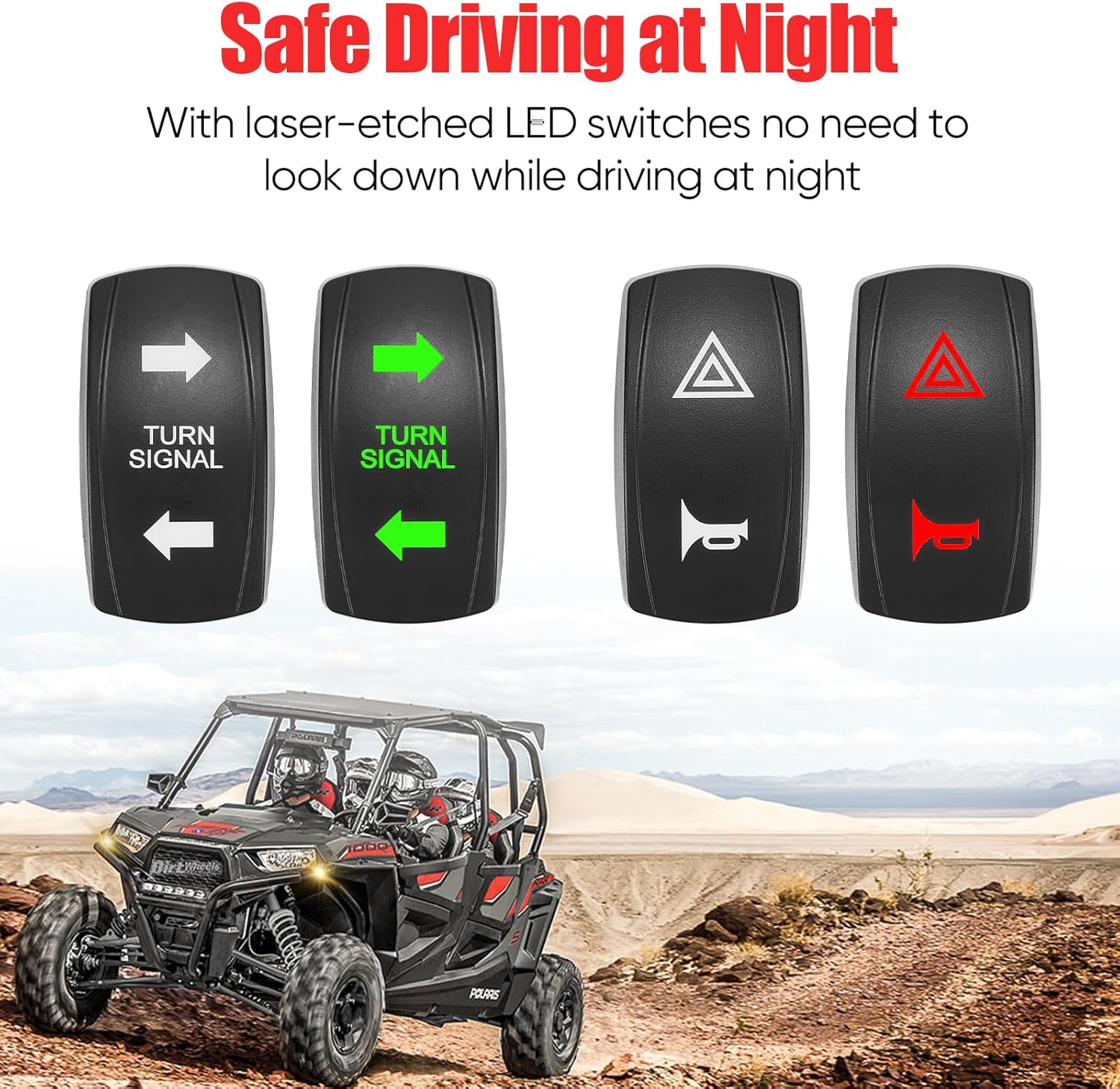 Pre-wired UTV Turn Signal Kit, Universal ATV Street Legal Kit with Horn/Hazard/Blinker Rocker Switch, Plug-and-play Design, Compatible with Polaris RZR/Ranger, Honda Pioneer/Talon, SXS, CFMOTO