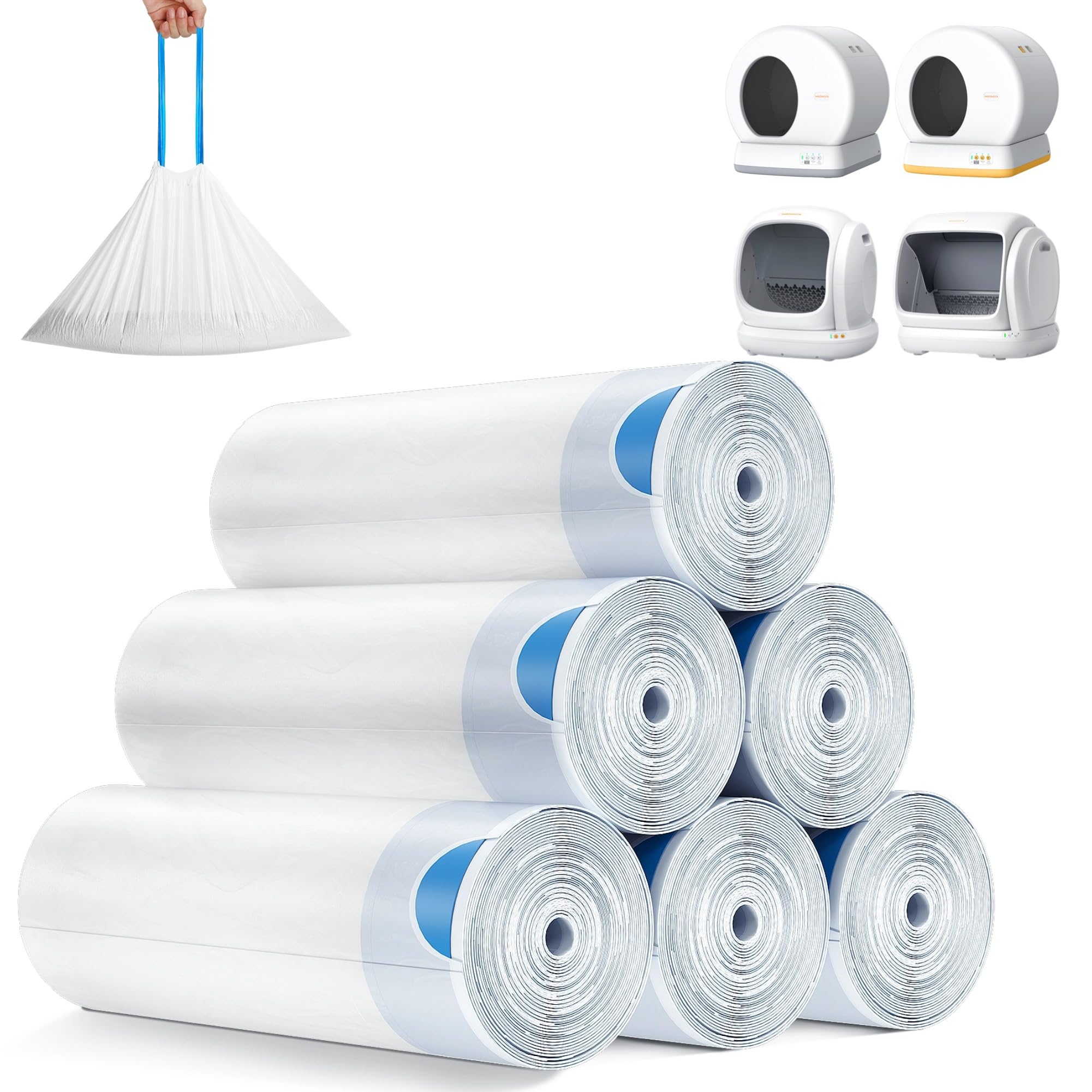 MeoWant MeoWant MW-SC01/MW-SC02 - Bolsas de basura resistentes con cordón para cajas de basura automáticas MeoWant MW-SC01/MW-SC02, extragruesas a prueba de fugas, 6 rollos (20 bolsas/rollo)