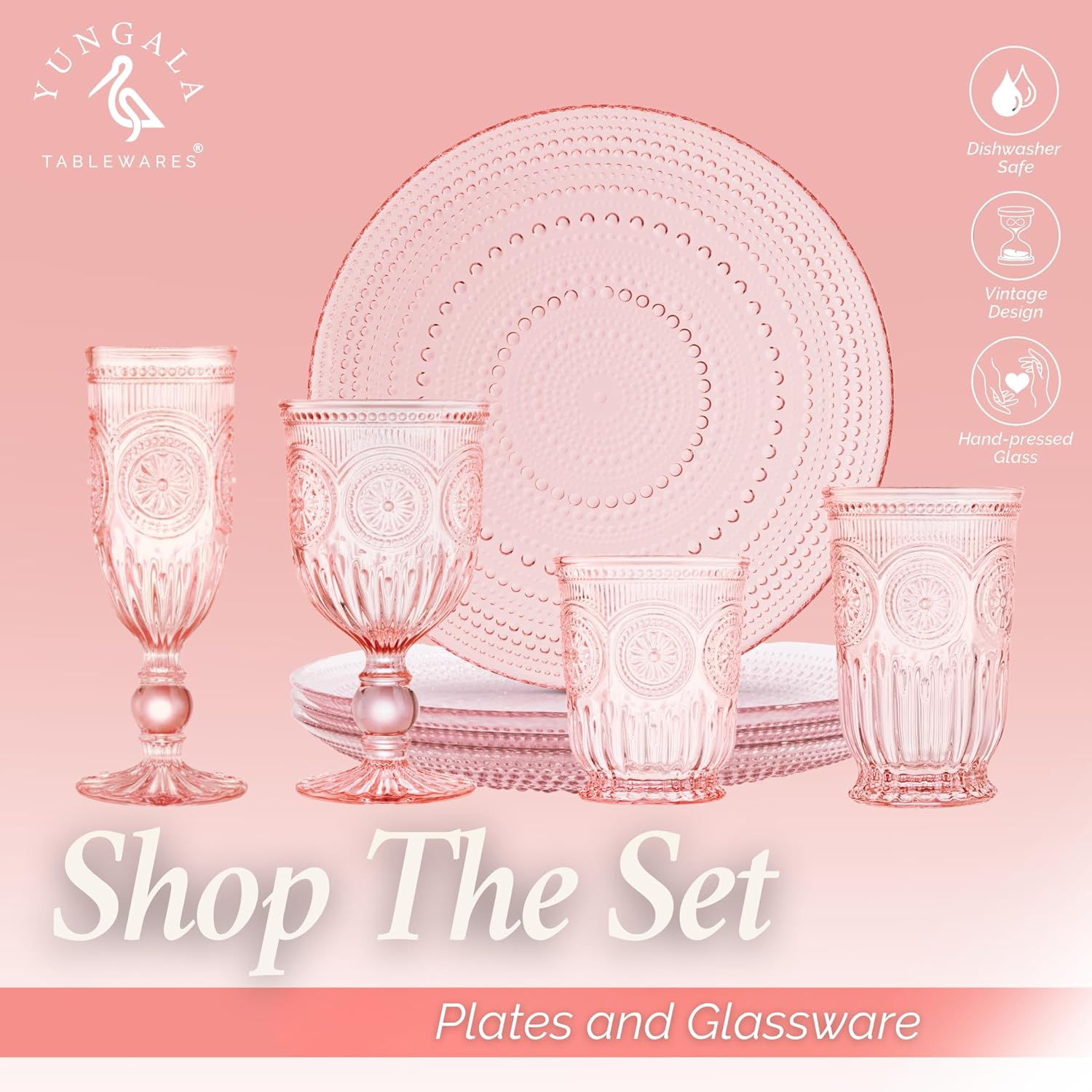Yungala Pink Wine Glasses Set of 6 Vintage Hobnail Goblets 10 oz Transparent Glassware with Stems Dishwasher Safe - Image 9