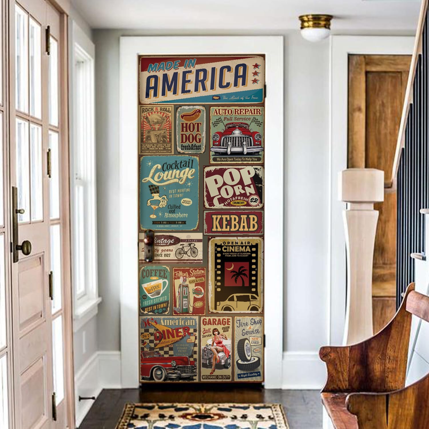 LiveInUrban Self Adhesive Vintage Classical Movie Poster Door Mural, Peel and Stick Vinyl Wall Art Door Decals Sticker for Bedroom Living Room Kitchen Home Decor, Movie Poster, 15.19"X78.74"X2PCS