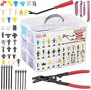 2080Pcs Car Retainer Clips & Fasteners Kit – 33 Universal Sizes Nylon Bumper, Fender Rivets, Door Panel Clips, and Plastic Rivets with 10 Cable Ties and Removal Tool for Toyota, Ford, Benz (2080pcs)