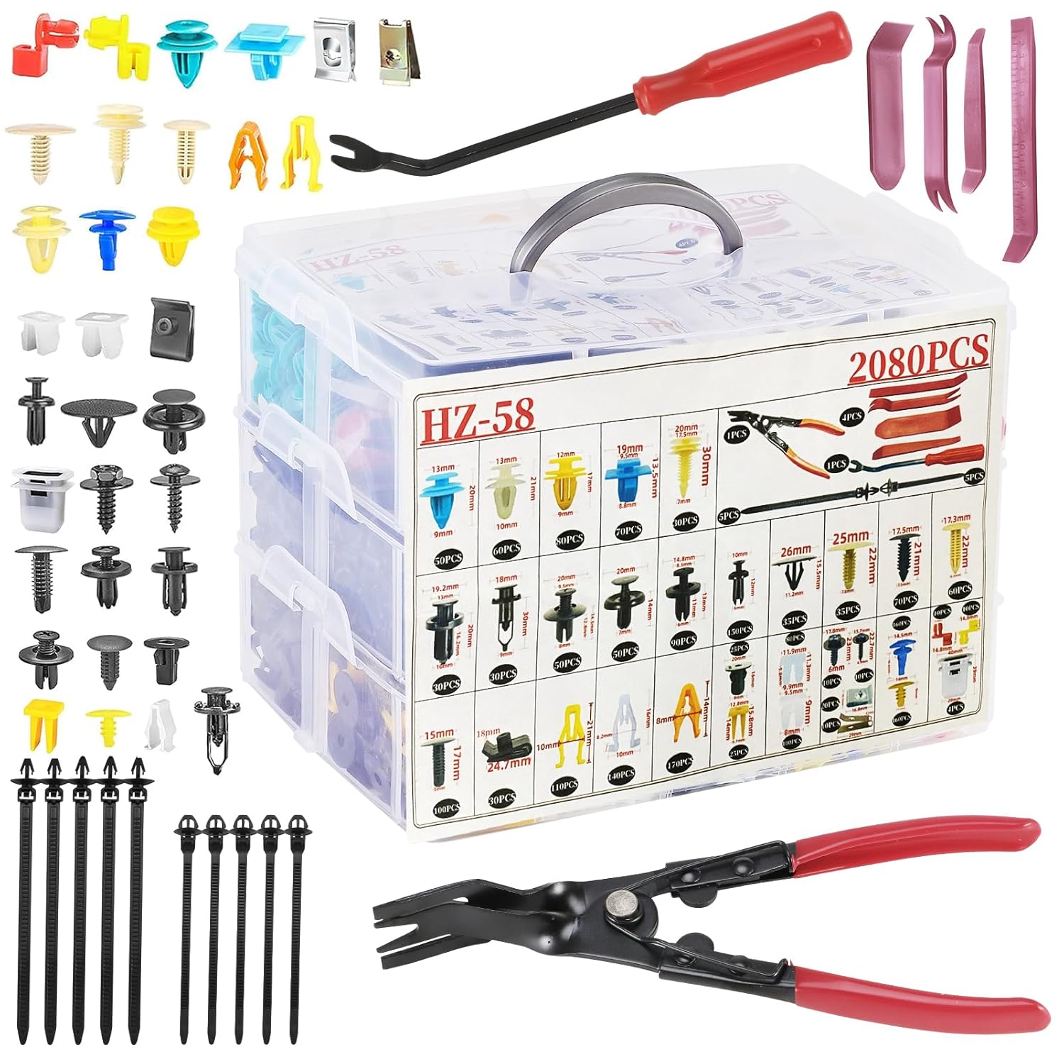 2080Pcs Universal Car Retainer Clips Fasteners Kit - 33 Sizes Nylon Bumper Fender Rivets Door Panel Clips w/ Removal Tool for Toyota Ford Benz