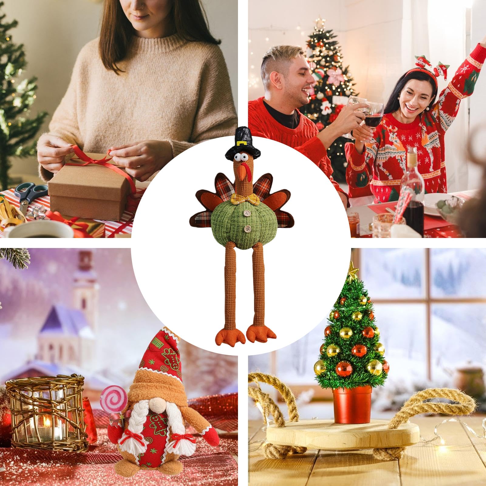 Peluche dinde kawaii : décoration de Thanksgiving brodée - Canada