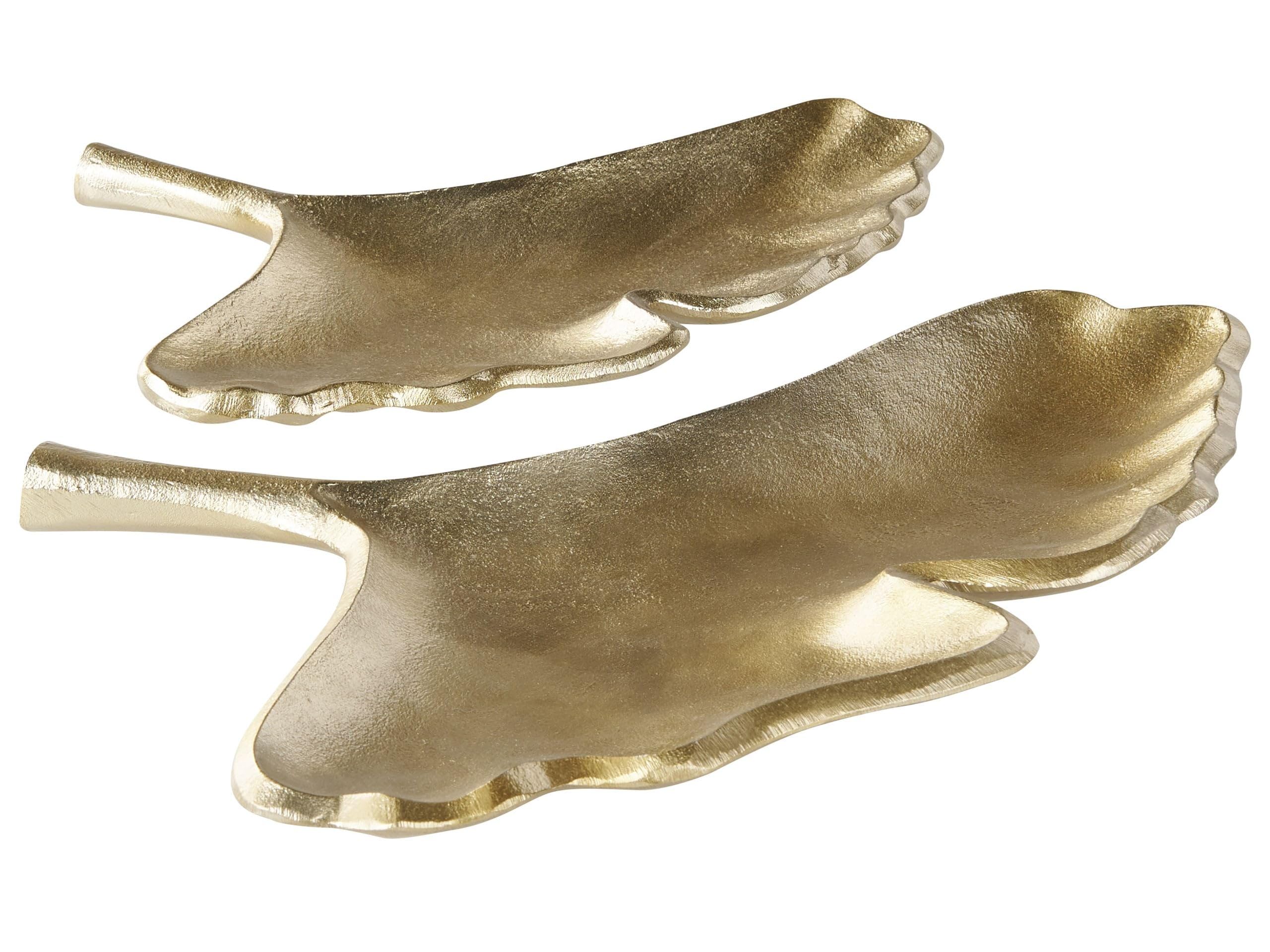 Metall Dekoschalen 2er Set Ginkgo Blätter Schmuck Tablett in Gold Palenque