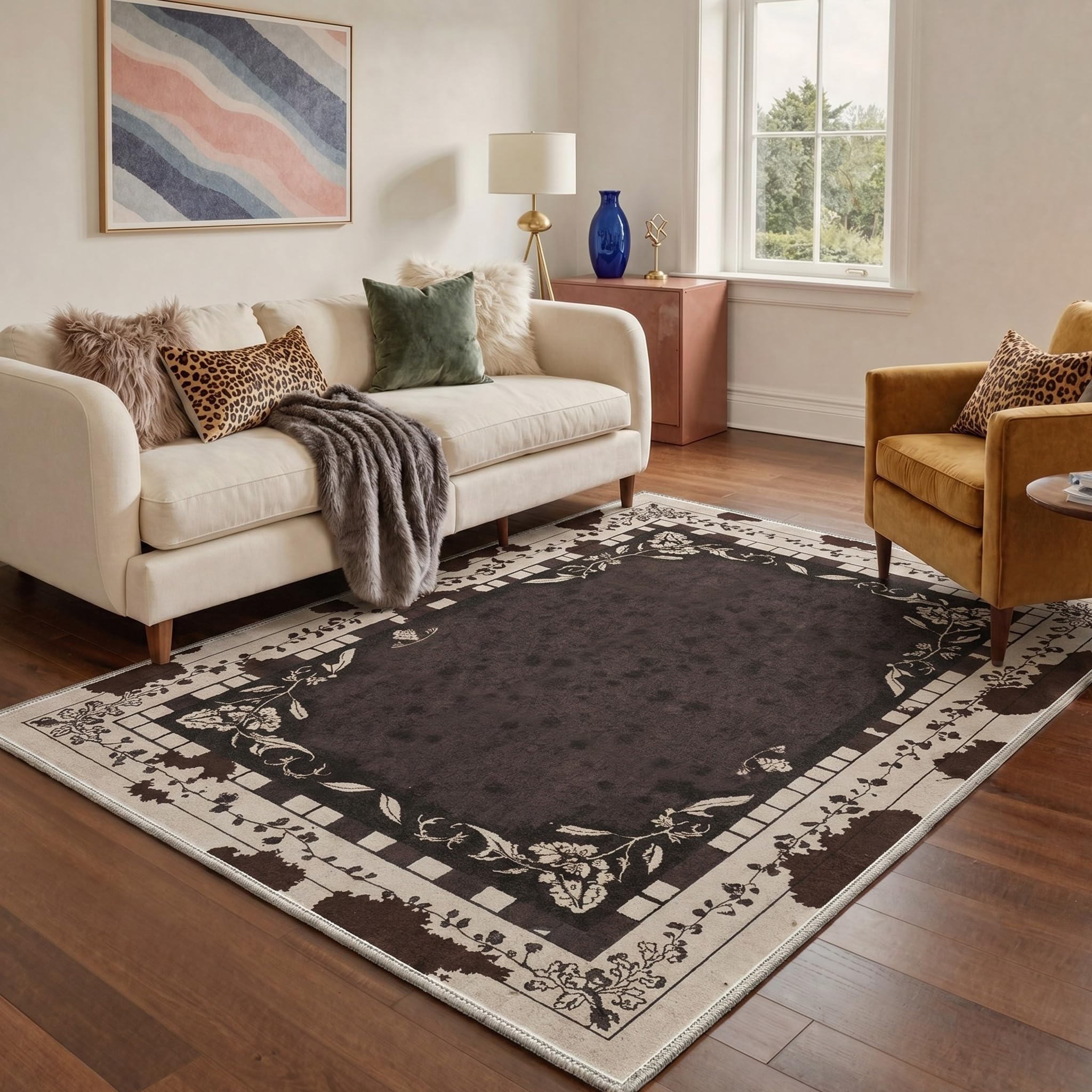 BEIMO Tapis Salon 160x230 cm - Vintage Design Naturel et Antidérapant pour Chambre - Ochre Bloom