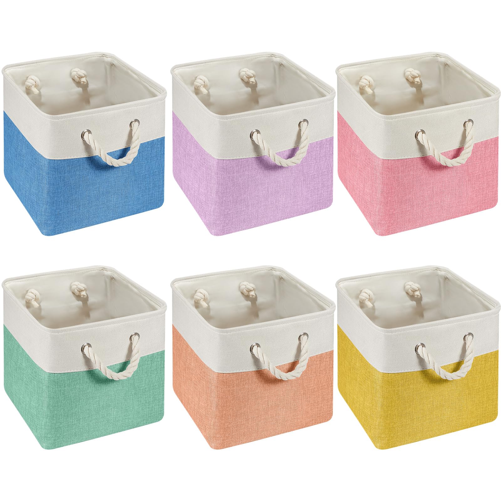 6 Pack 11x11 Inch Macaron Cube Storage Bins Square Fabric Cube Baskets